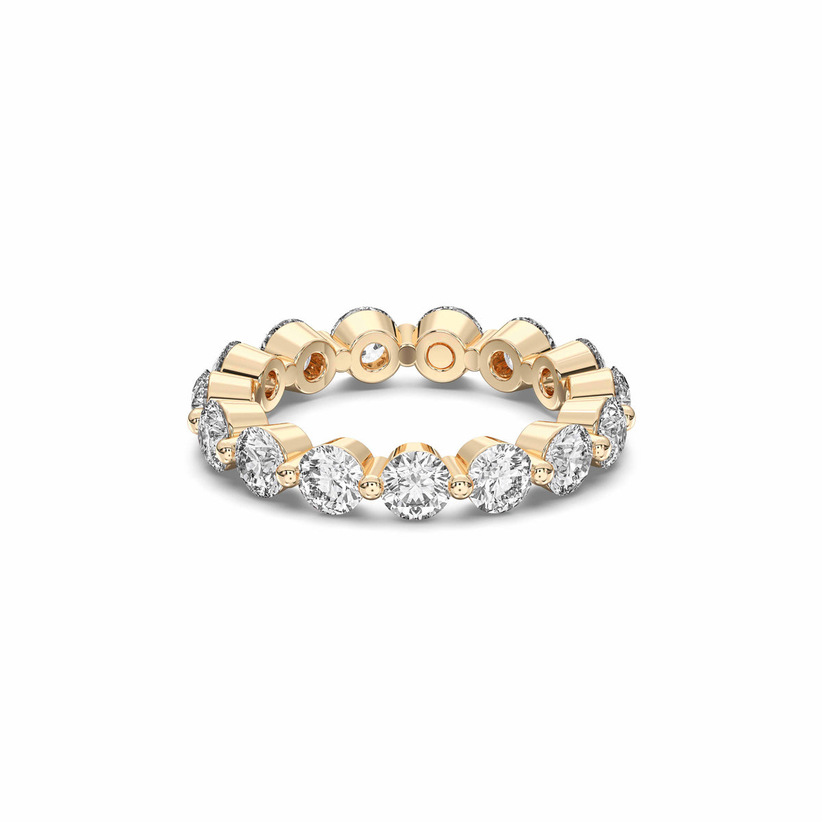 Round Cut 3.15 Carat Lab Grown Diamond Bezel Set Wedding Band in Solid ...