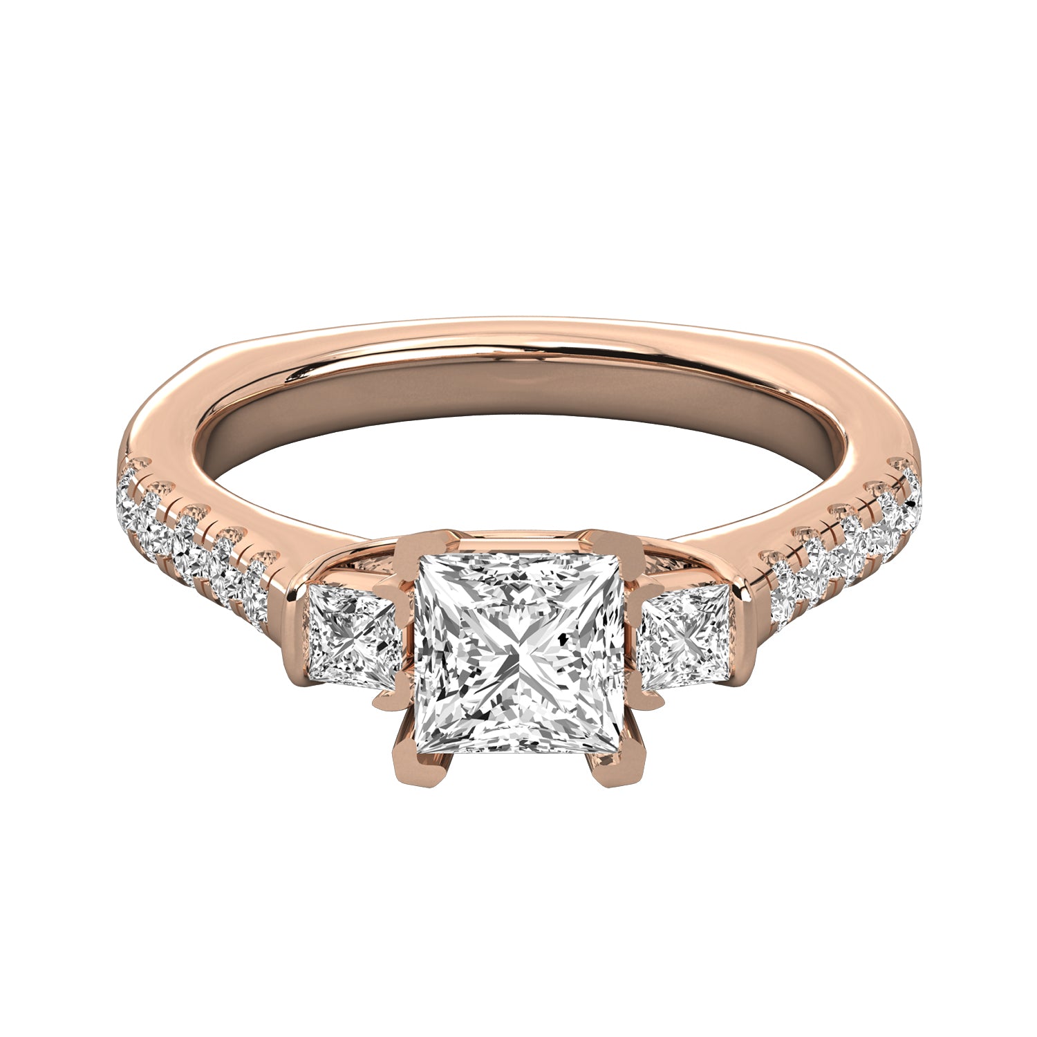 Keeva Jewels Round Diamond And Princess Cut Diamond 3 Stone Engagement Ring - KJR5025