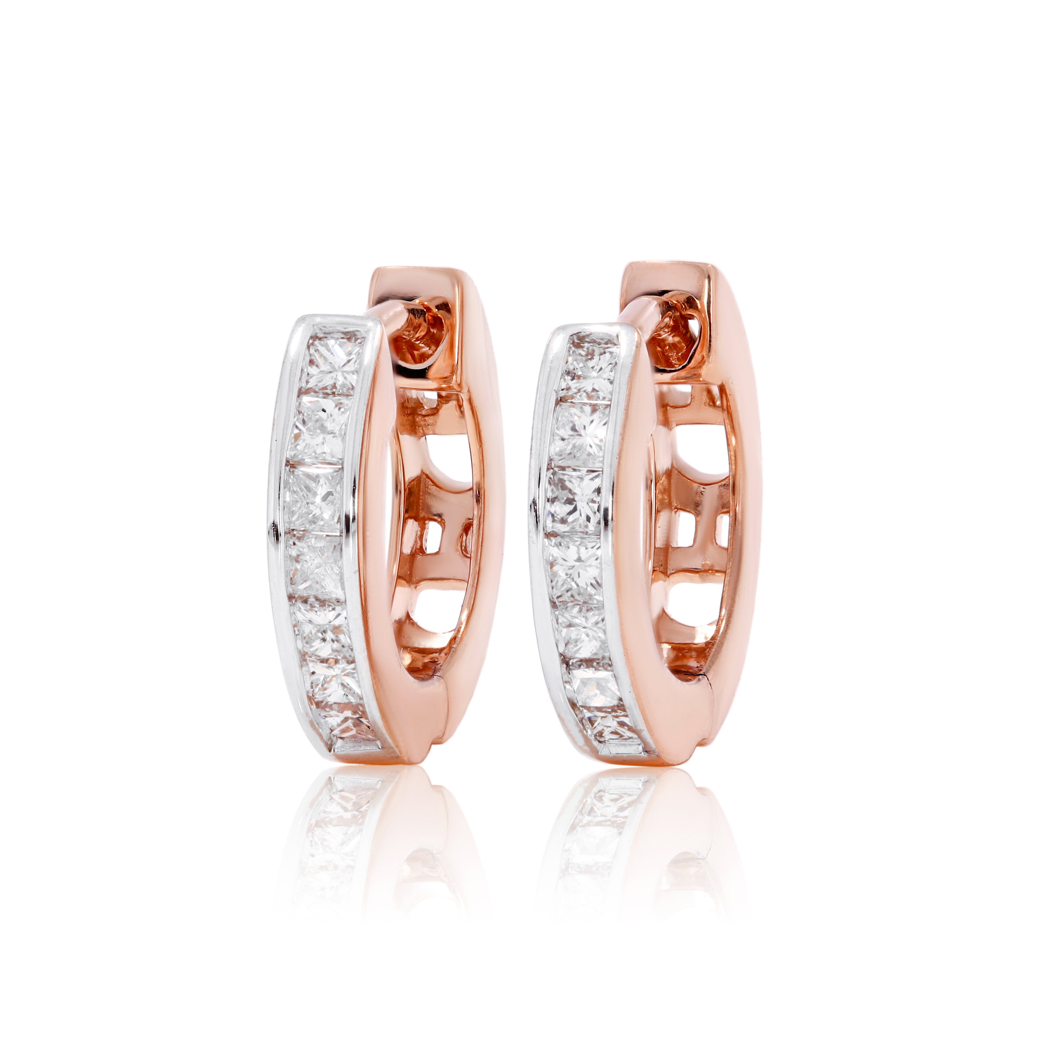 Keeva Jewels Channel Set Princess Diamond Hinged Huggie Hoop Earring - 22-10246