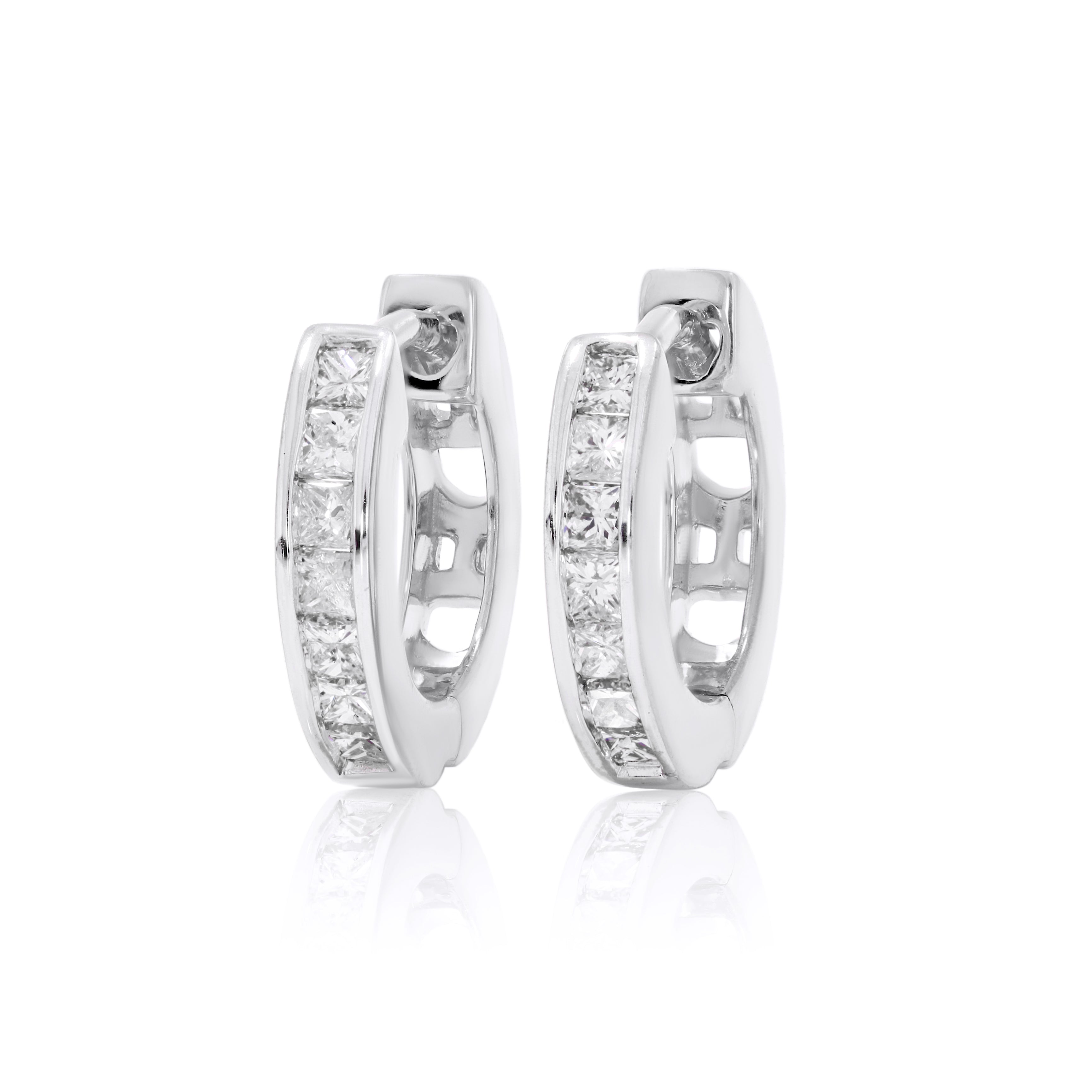 Keeva Jewels Channel Set Princess Diamond Hinged Huggie Hoop Earring - 22-10246