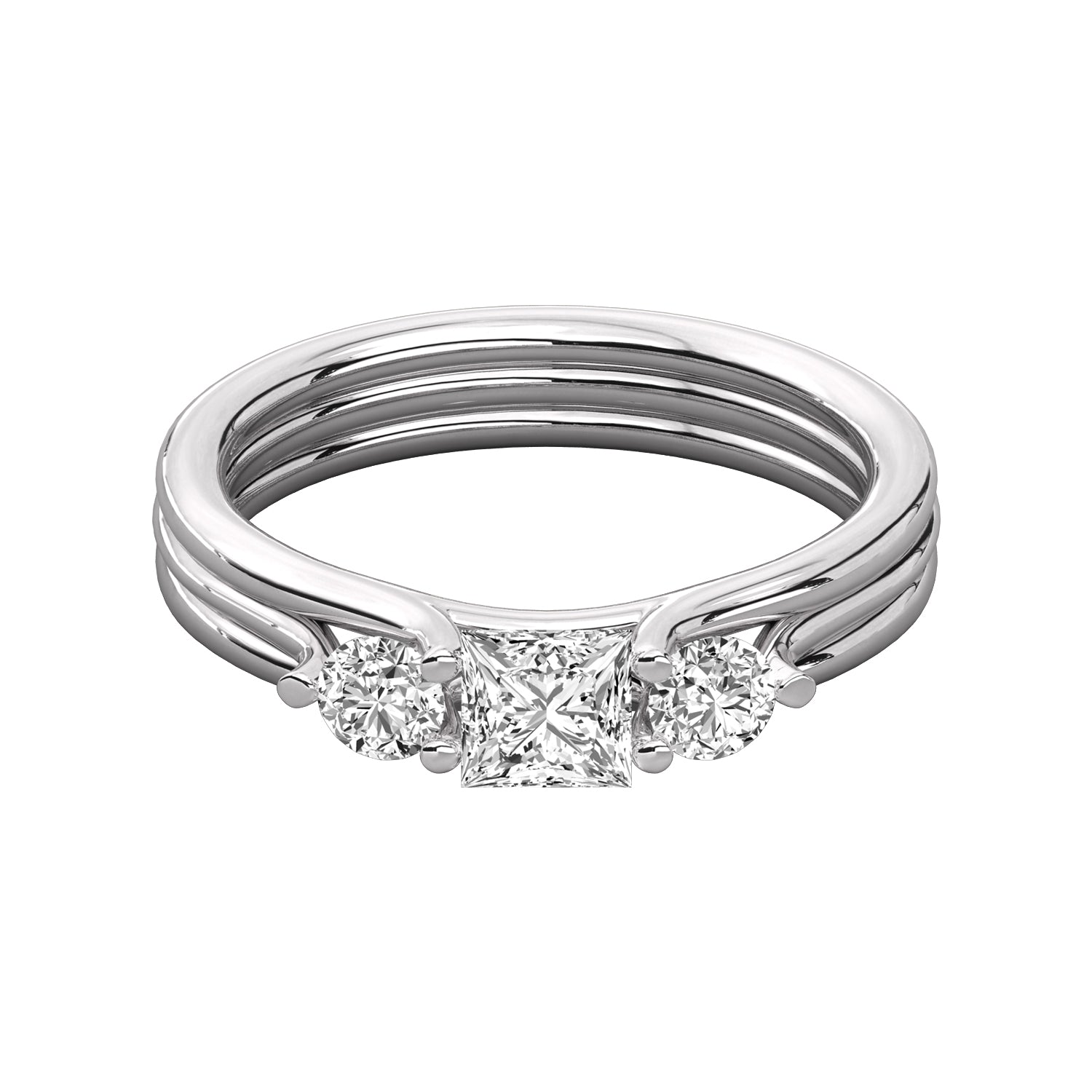 Keeva Jewels Round Diamond And Princess Cut Diamond 3 Stone Wedding Ring - KJR5024