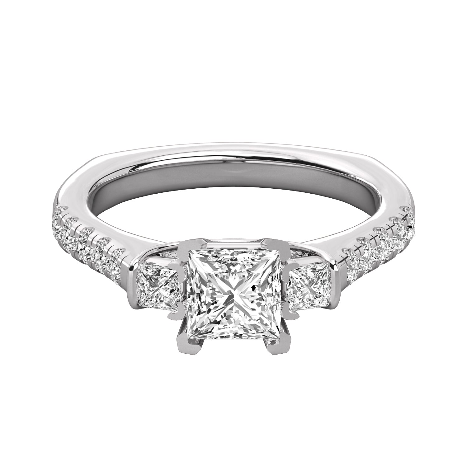 Keeva Jewels Round Diamond And Princess Cut Diamond 3 Stone Engagement Ring - KJR5025