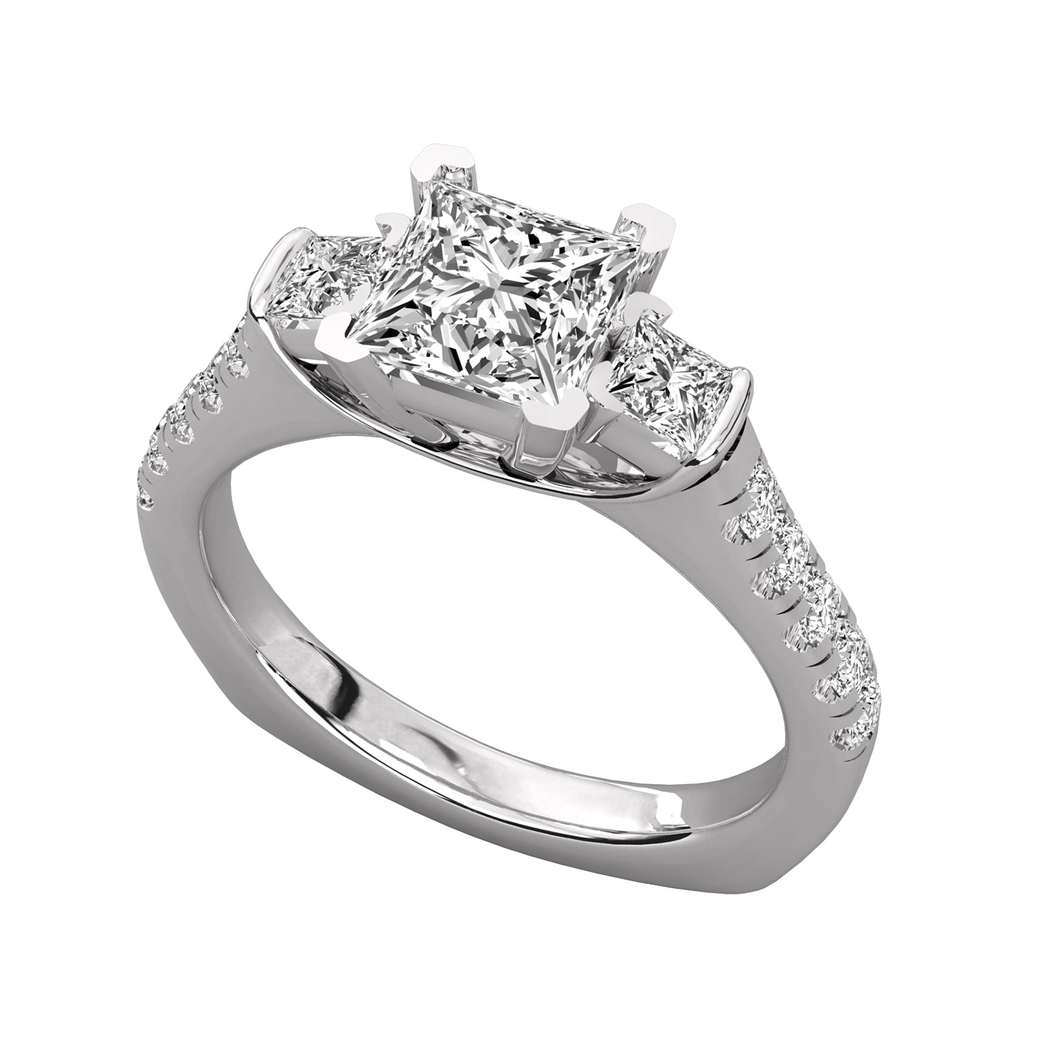 Keeva Jewels Round Diamond And Princess Cut Diamond 3 Stone Engagement Ring - KJR5025