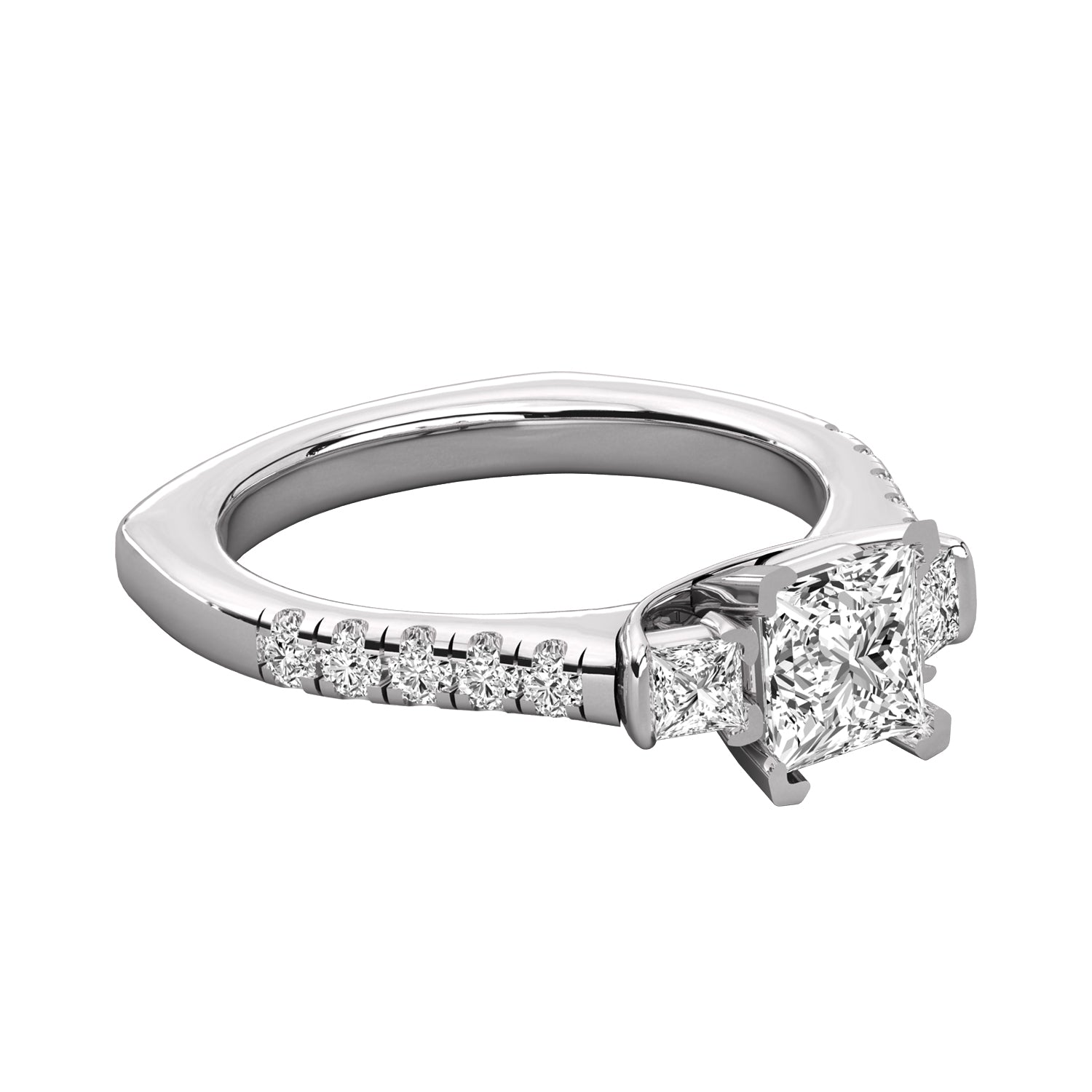 Keeva Jewels Round Diamond And Princess Cut Diamond 3 Stone Engagement Ring - KJR5025