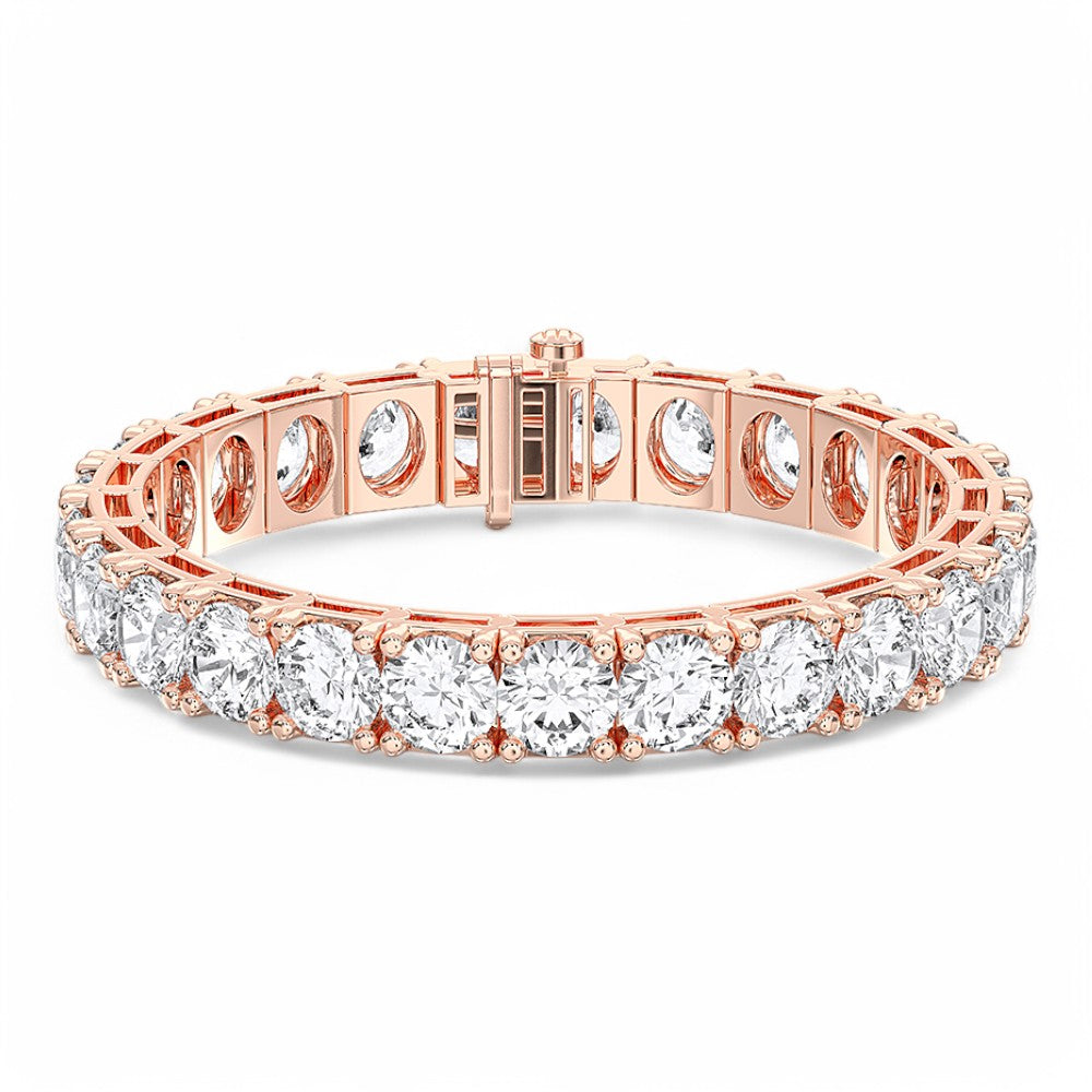 27.00 Carat Round Cut Lab Grown Diamond 7 Inches safety with box pin lock Tennis Bracelet in Solid Gold