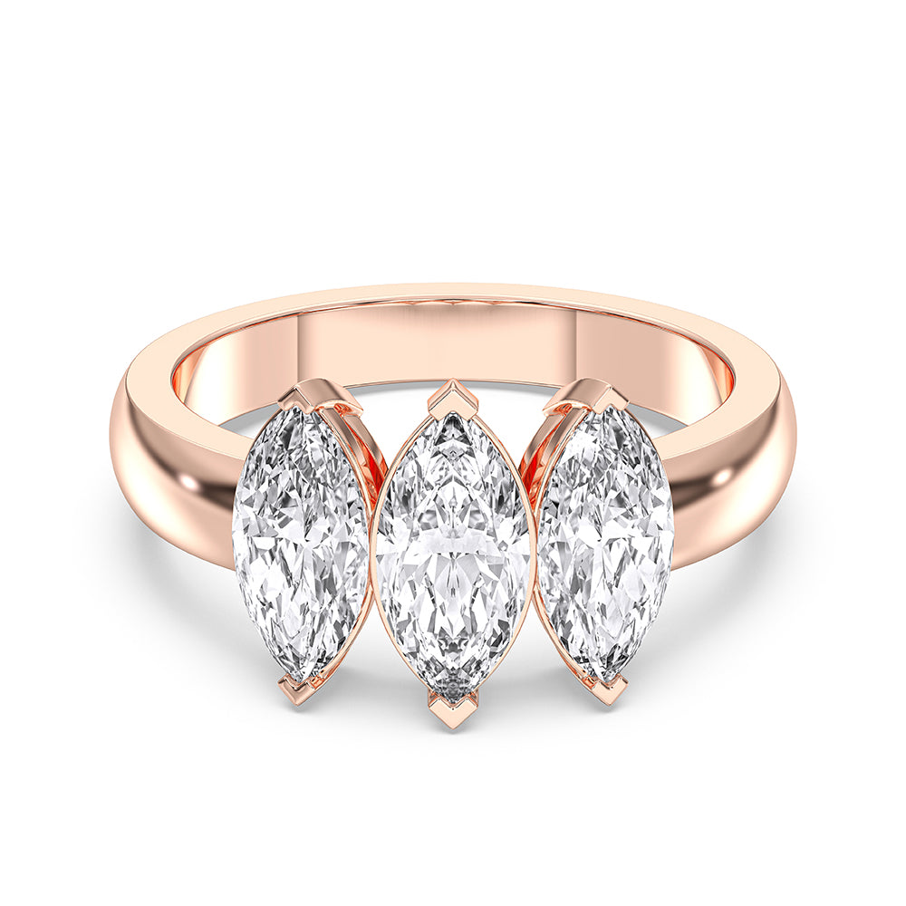 2.25 Carat Marquise Shape Lab Grown Diamond 3 Stone in Solid Gold for Her