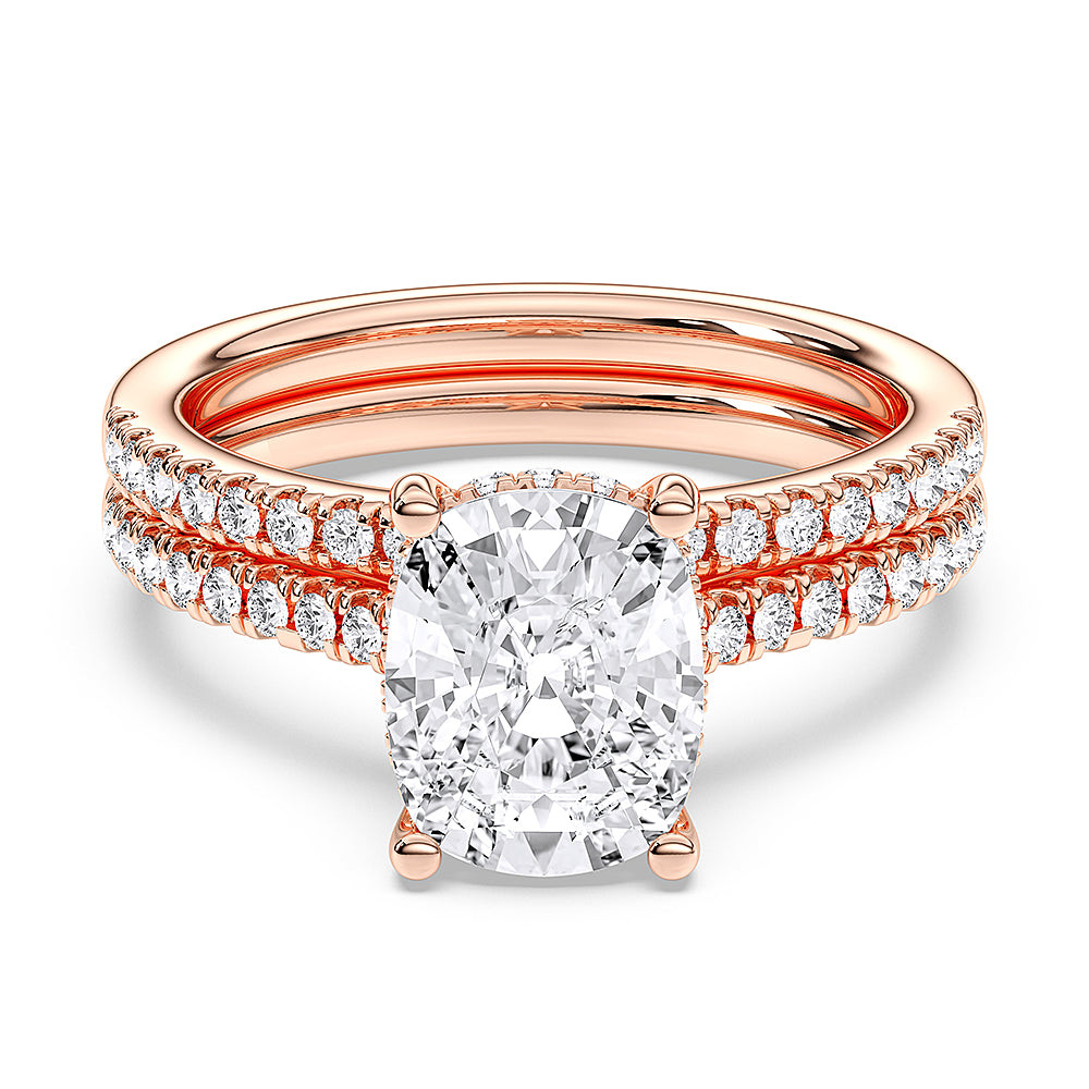 2.50 Carat Cushion & Round Cut Lab Grown Diamond Solitaire Engagement Ring With Matching Wedding Band in Solid Gold