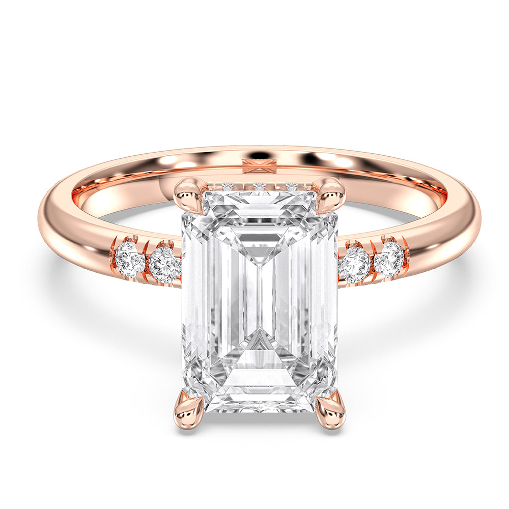 Emerald & Round  Cut 3.80 Carat Lab Grown Diamond Solitaire Engagement Ring in Solid Gold