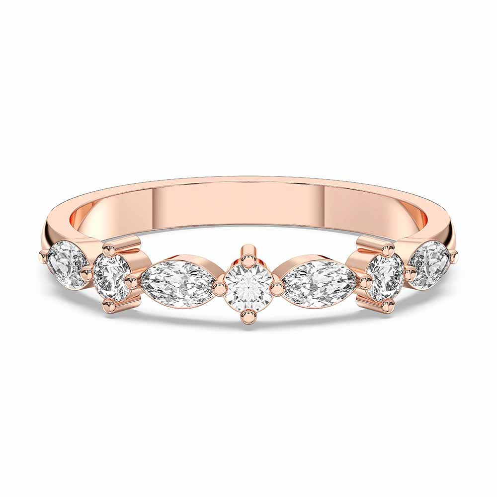Marquise & Round Shape 0.45 Carat Lab Grown Diamond Seven Stone Ring in Solid Gold for Her