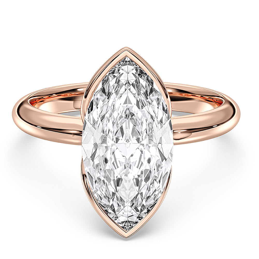 3 Carat Marquise Cut Lab Grown Diamond Bezel Set Solitaire Ring in Solid Gold for Her
