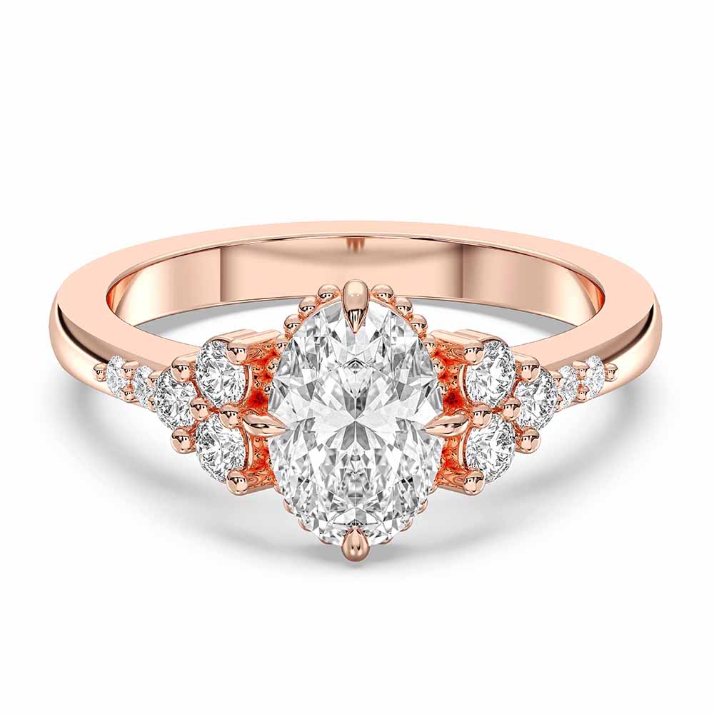 1.25 Carat Oval & Round Cut Lab Grown Diamond Solitaire Engagement Ring in Solid Gold for Women