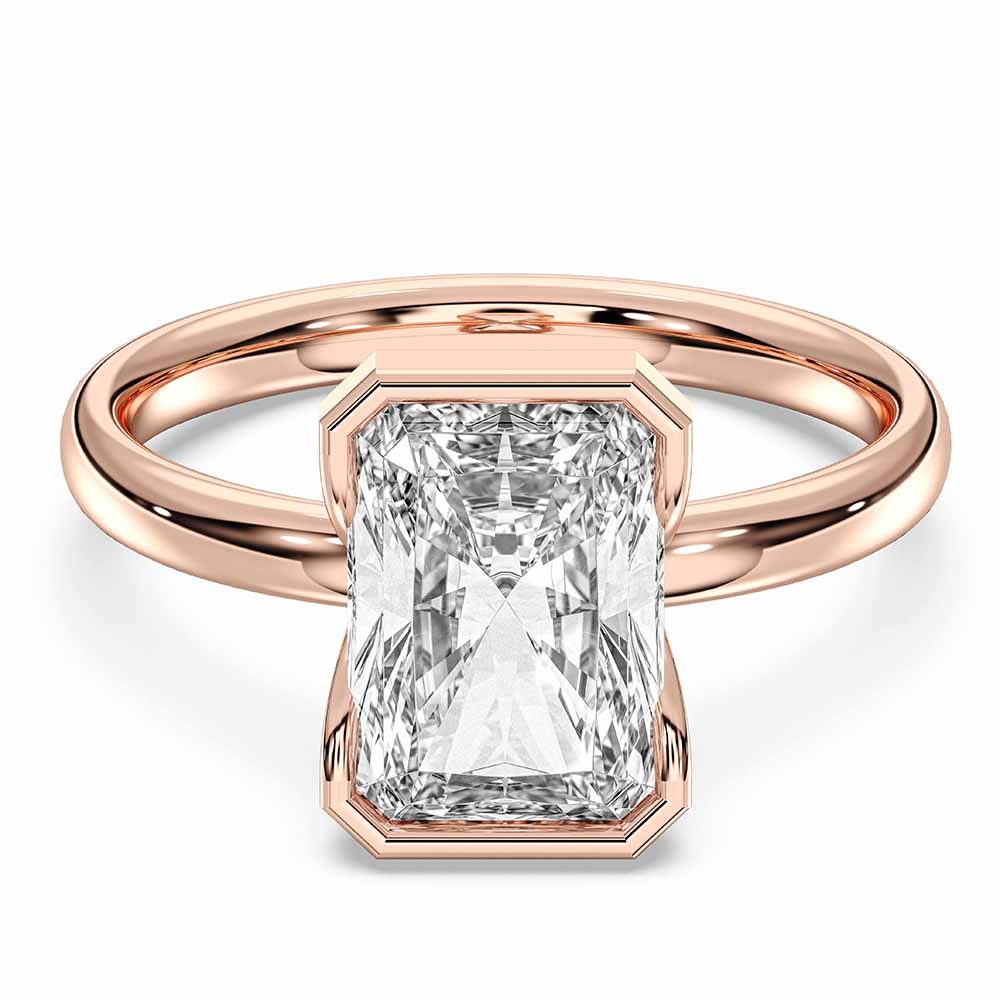 3.50 Carat Radiant Cut Lab Grown Diamond Bezel Set Solitaire Ring in Solid Gold for Her