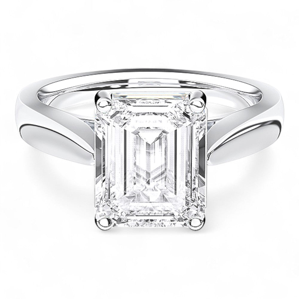 1.00 TO 6.00 Carat Emerald Cut Lab Grown Diamond Solitaire Ring in Solid Gold