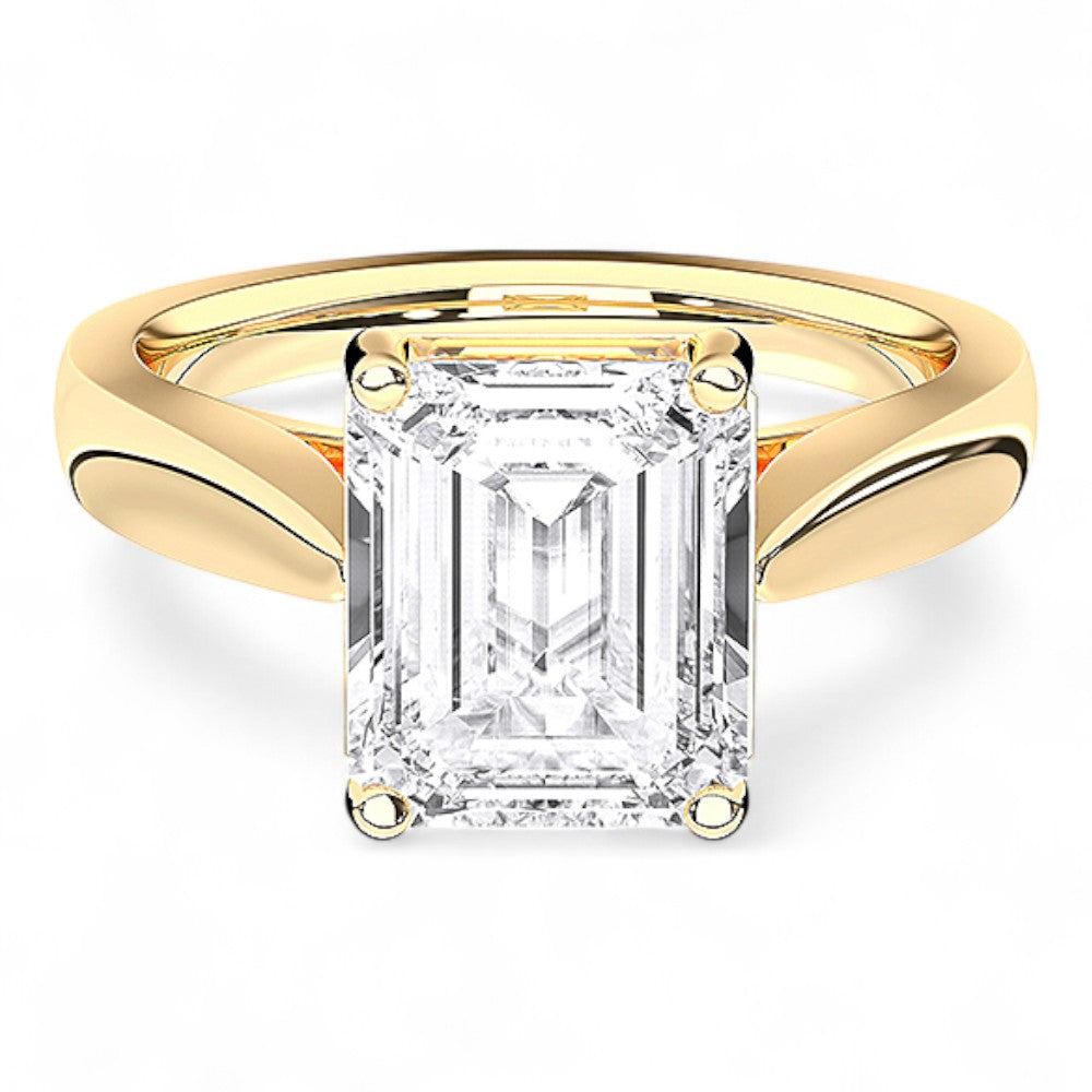 1.00 TO 6.00 Carat Emerald Cut Lab Grown Diamond Solitaire Ring in Solid Gold