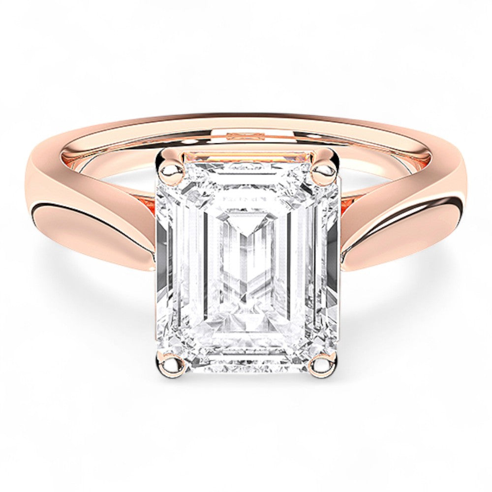 1.00 TO 6.00 Carat Emerald Cut Lab Grown Diamond Solitaire Ring in Solid Gold