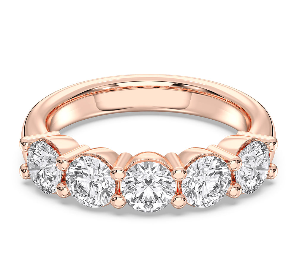 Round Cut 2.00 Carat Lab Grown Diamond 5 Stone Engagement Ring Made in Solid Gold