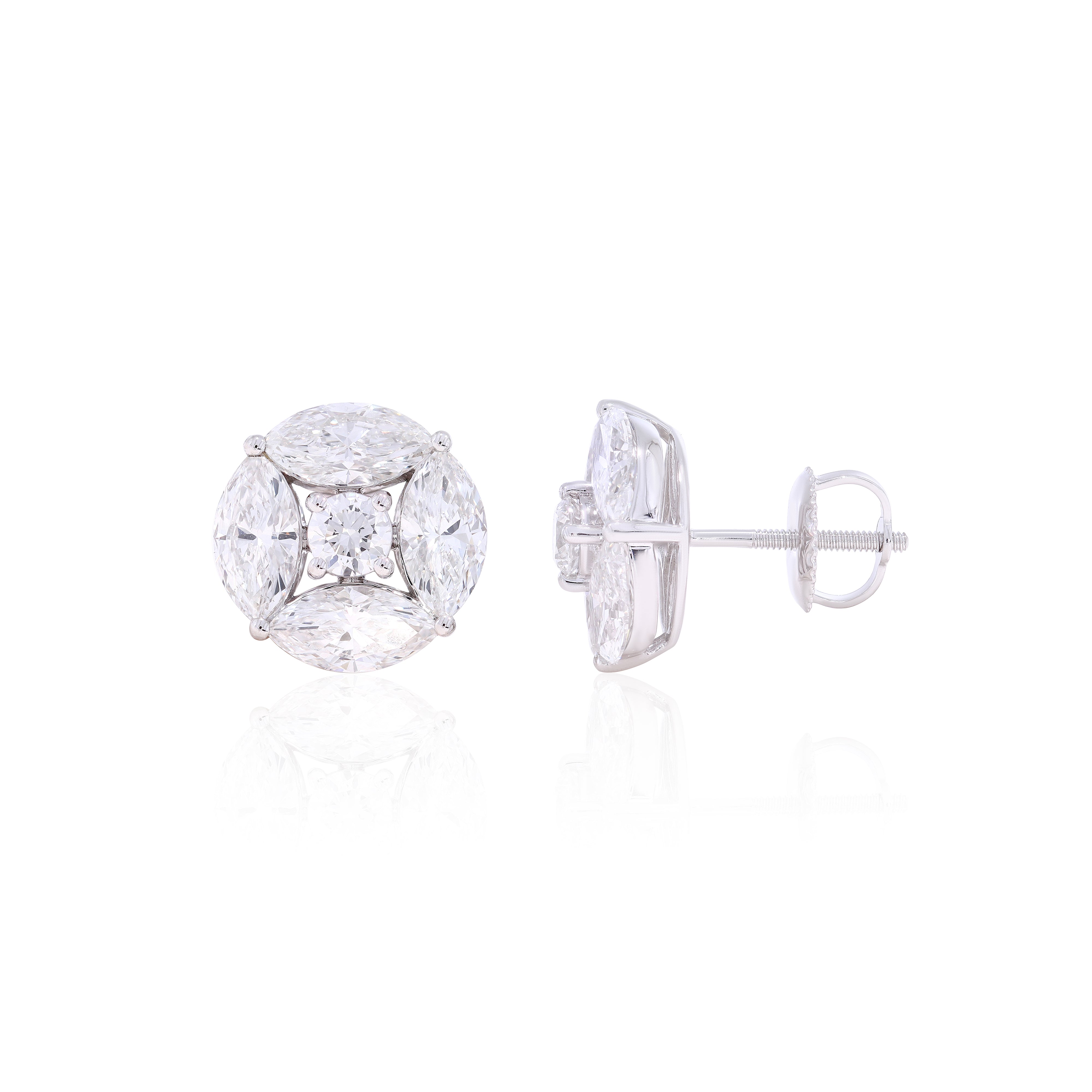 Keeva Jewels Marquise Cut & Round Diamond Halo Stud Earring - GER1176