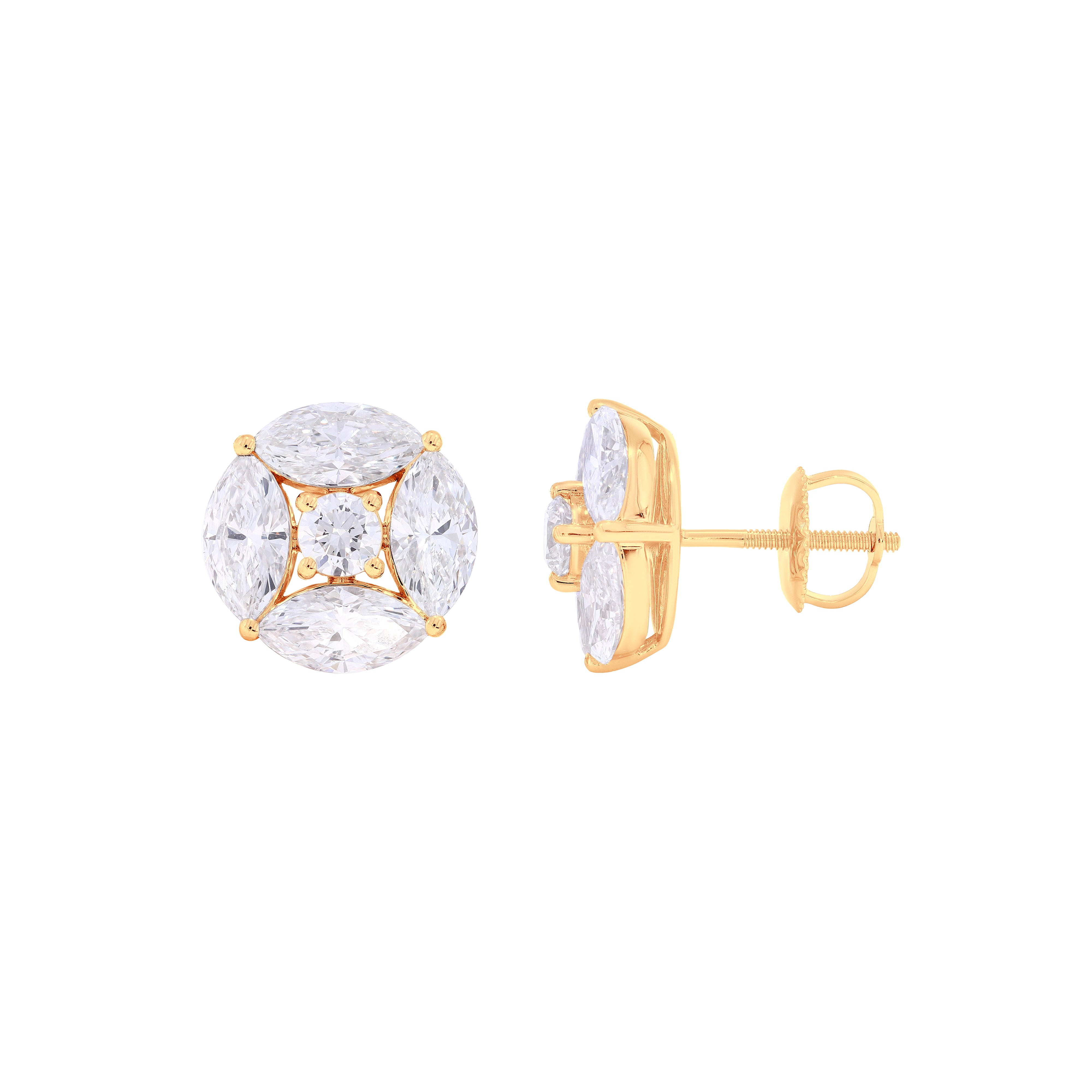 Keeva Jewels Marquise Cut & Round Diamond Halo Stud Earring - GER1176