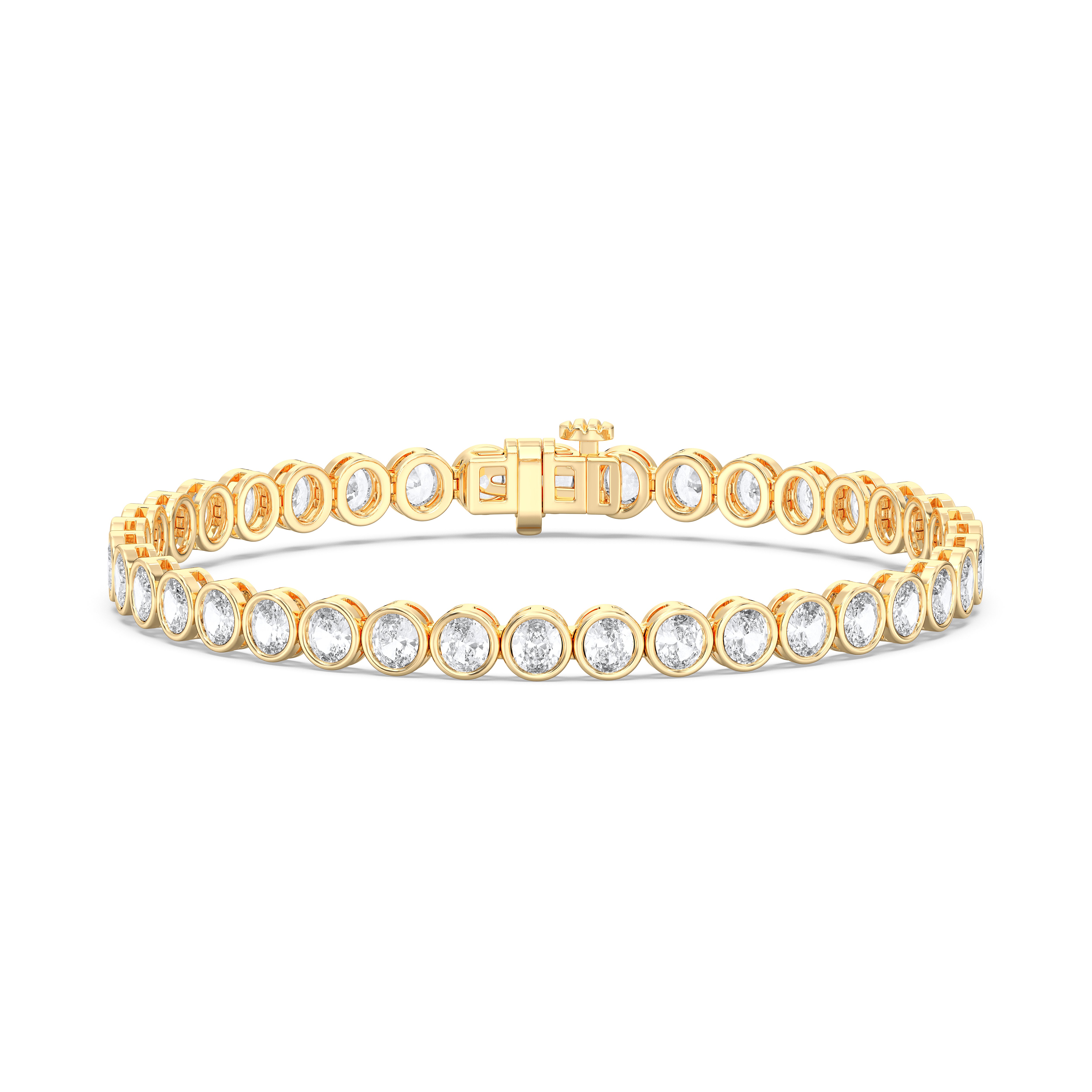 6.00 Carat Bezel Set Oval Lab Grown Diamond Tennis Baracelet Made in Solid Gold