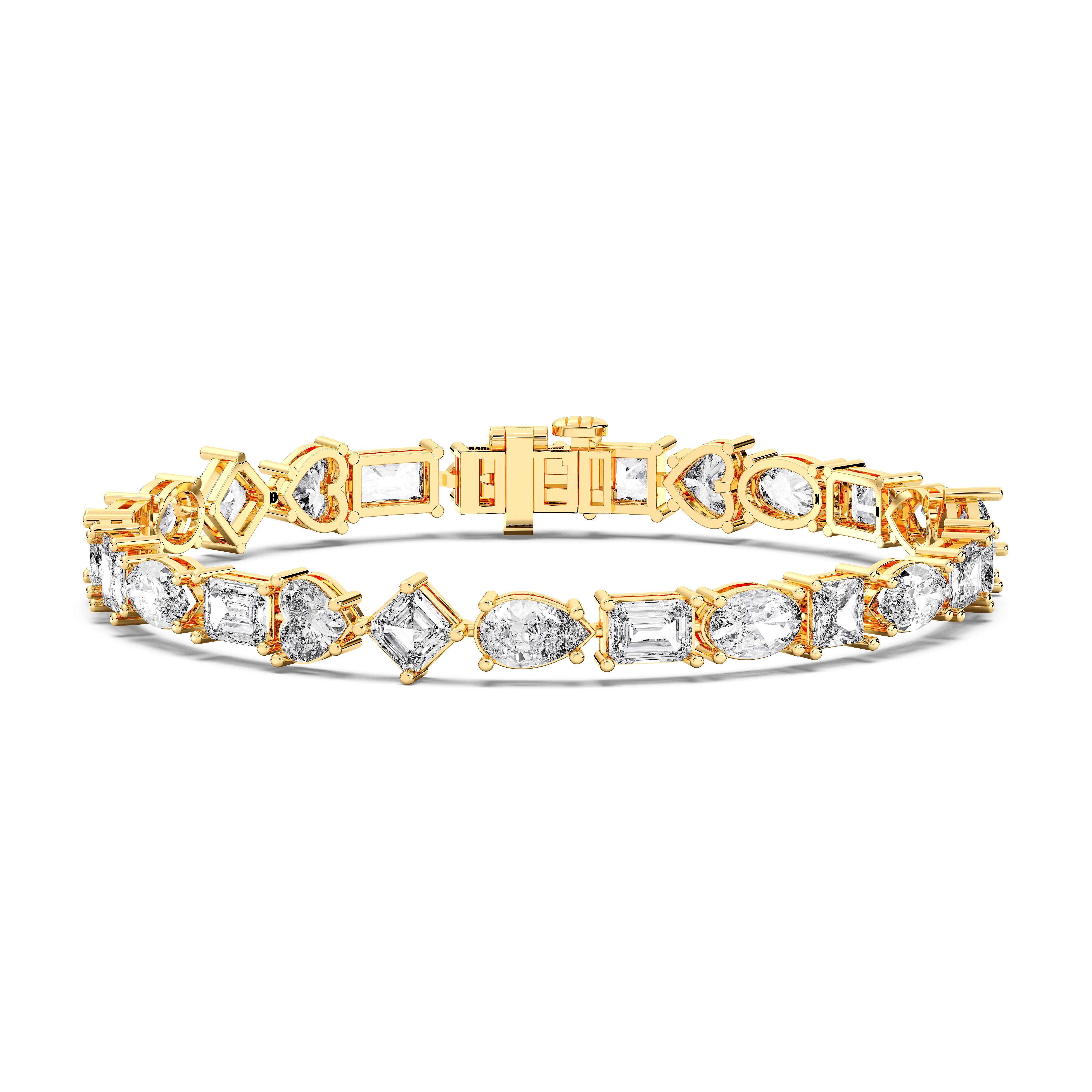 Multishape Lab Grown Diamond Charm Bracelet Made in Solid Gold