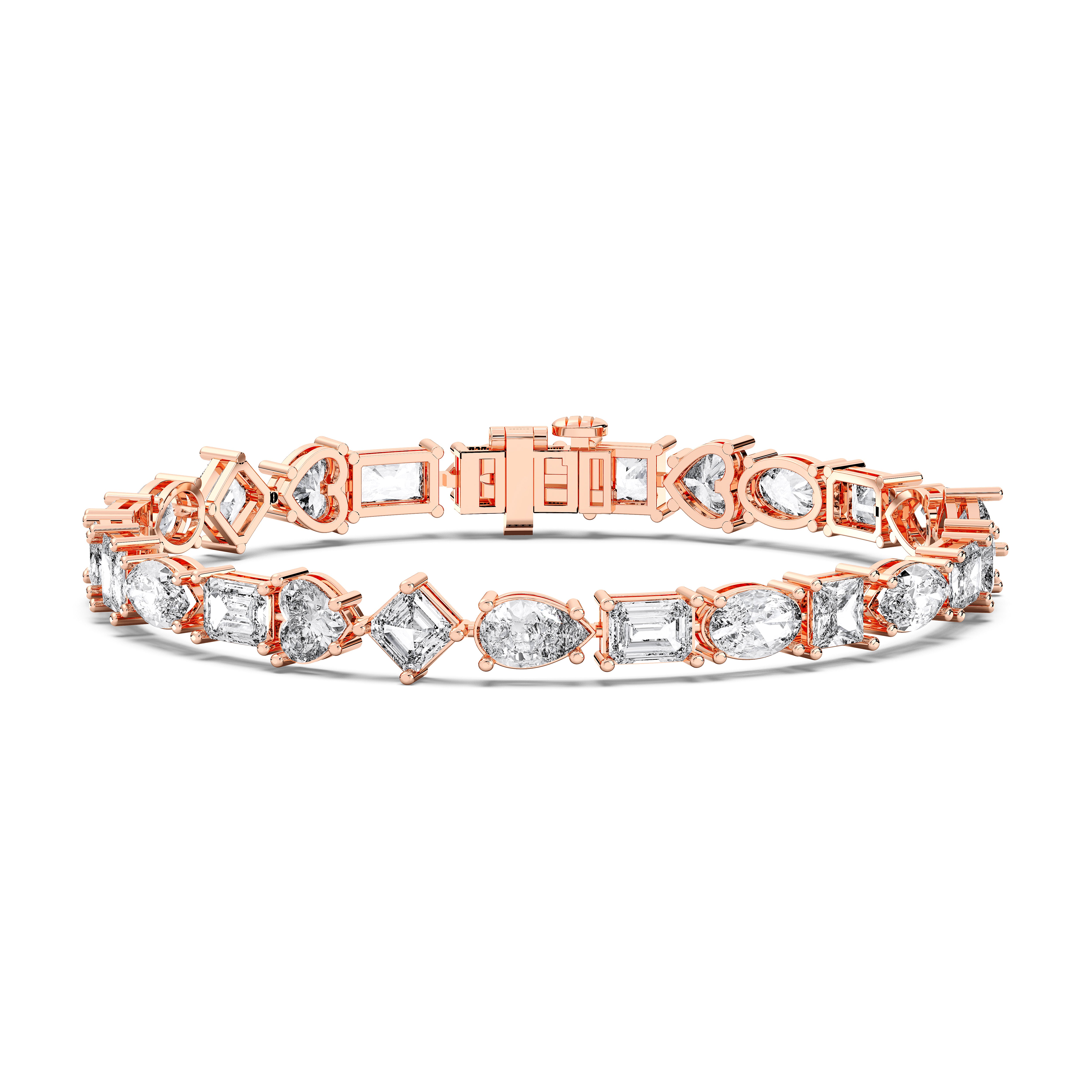 Multishape Lab Grown Diamond Charm Bracelet Made in Solid Gold