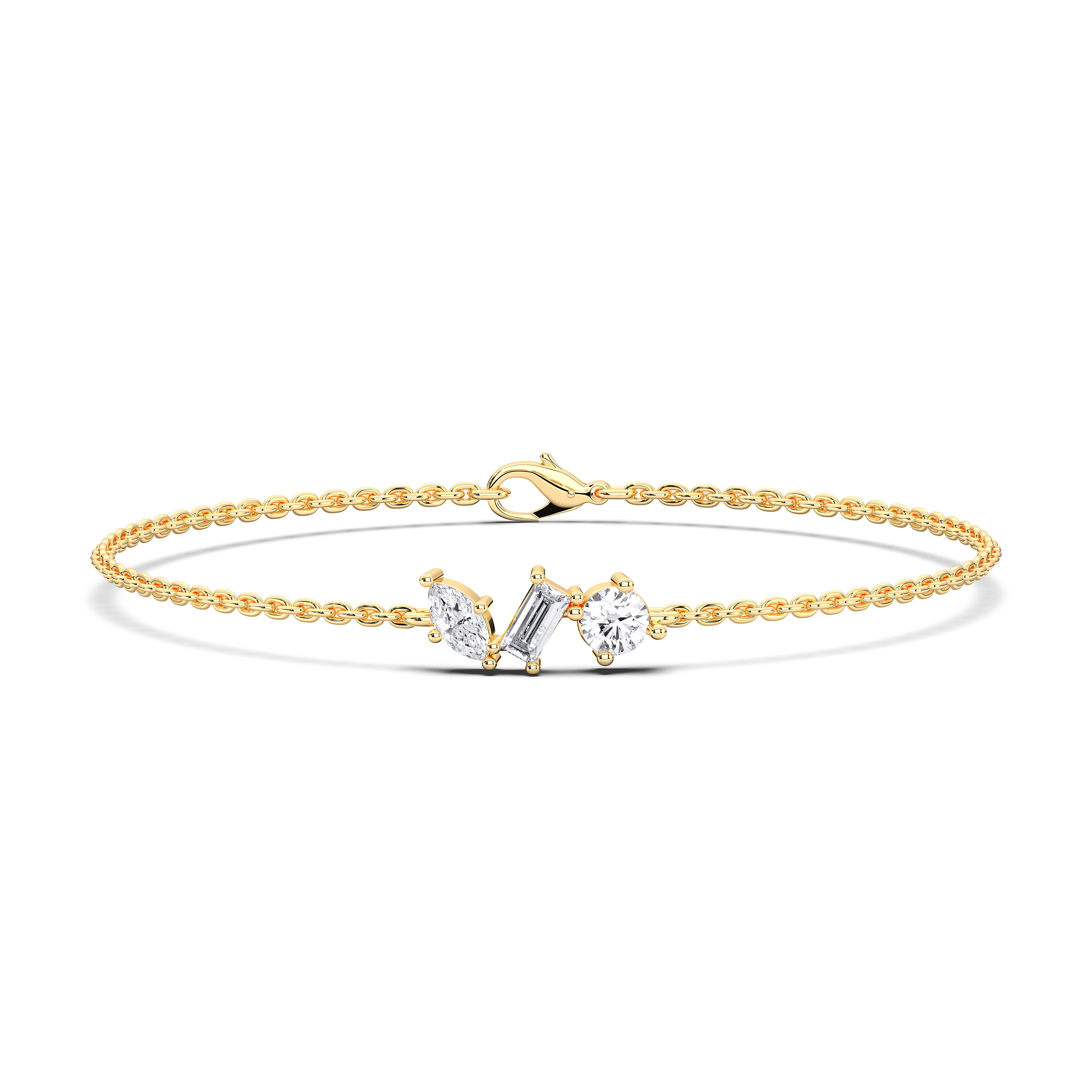 0.36 Carat Round, Marquise and Baguette Shape Lab Grown Diamond Charm Bracelet Made in Solid Gold