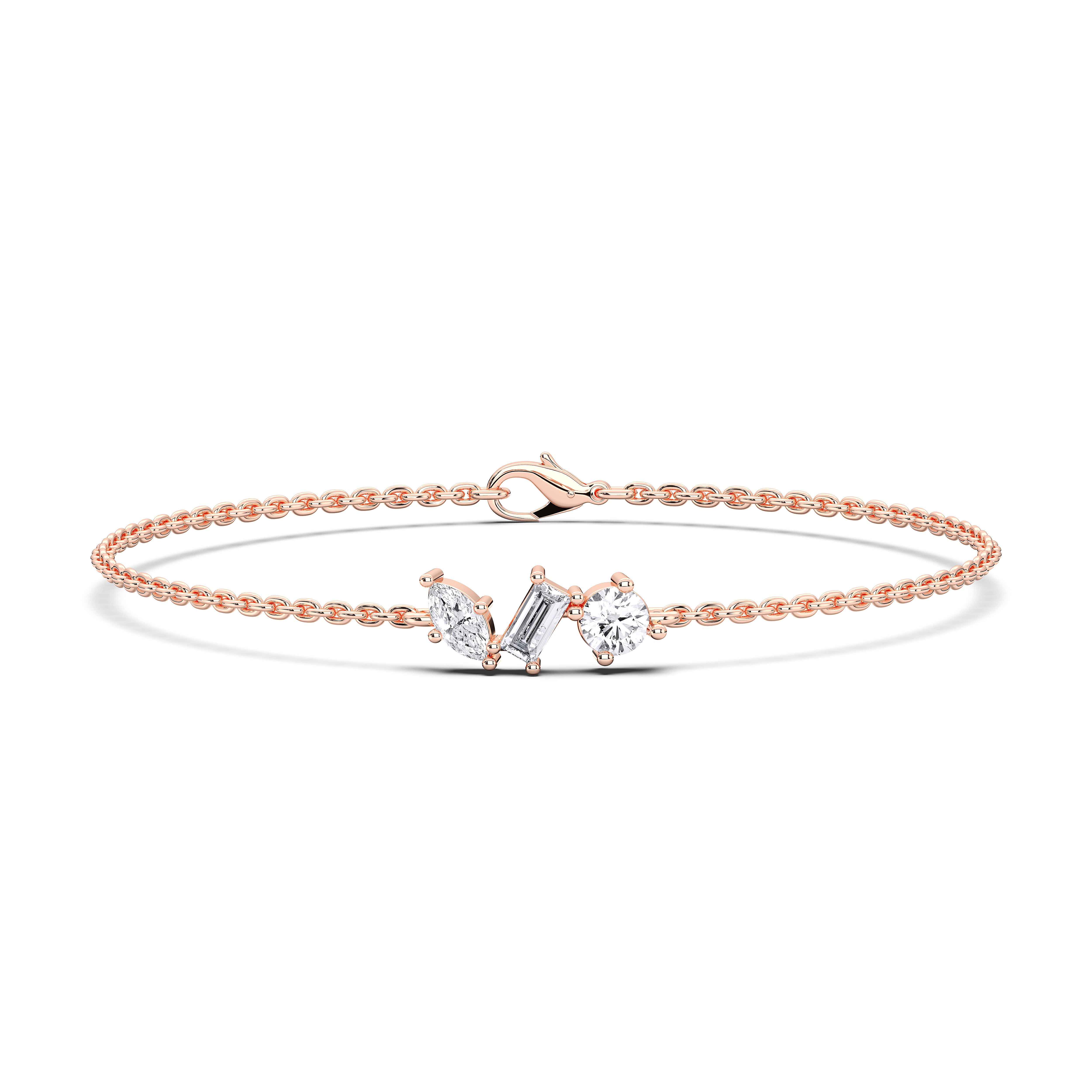 0.36 Carat Round, Marquise and Baguette Shape Lab Grown Diamond Charm Bracelet Made in Solid Gold