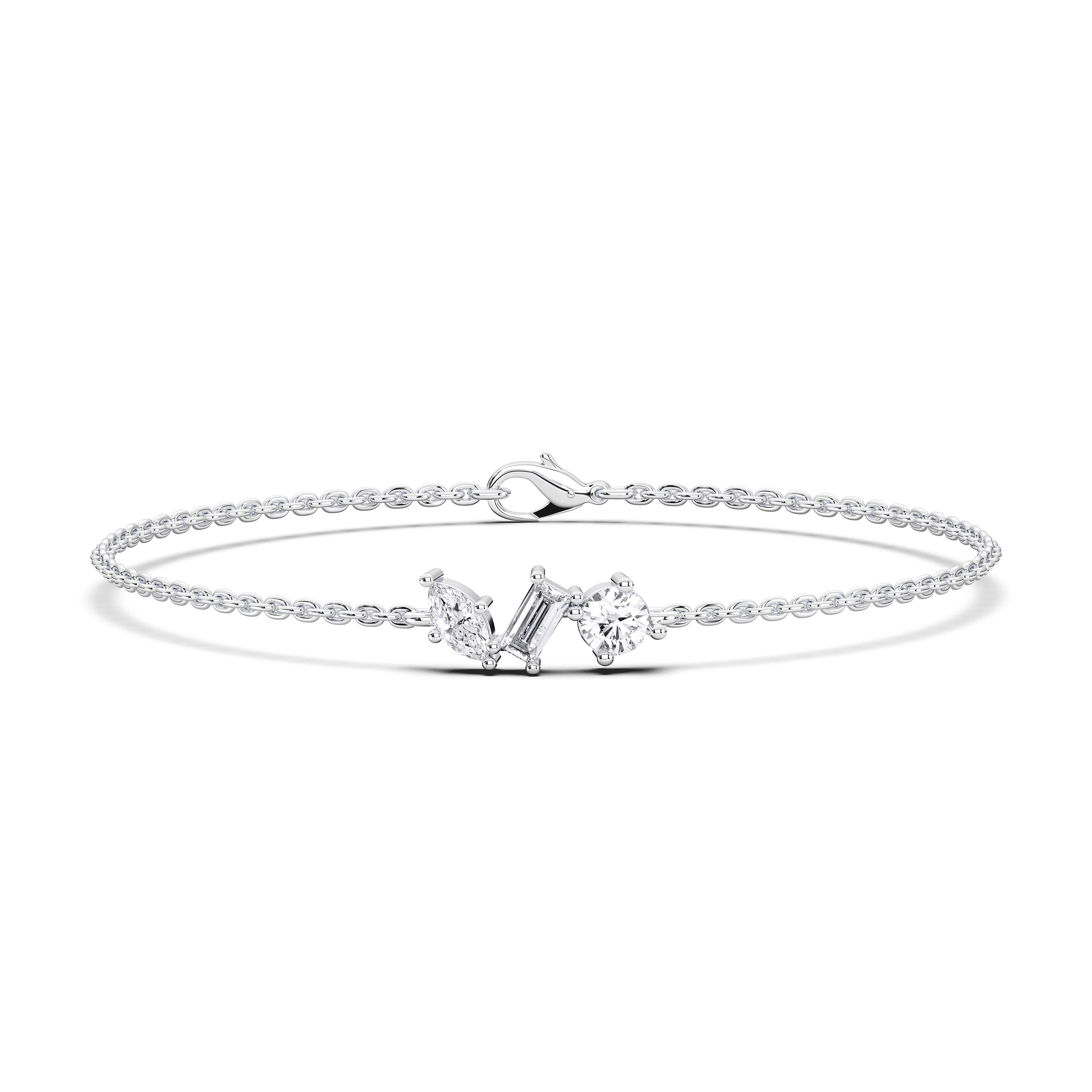 0.36 Carat Round, Marquise and Baguette Shape Lab Grown Diamond Charm Bracelet Made in Solid Gold