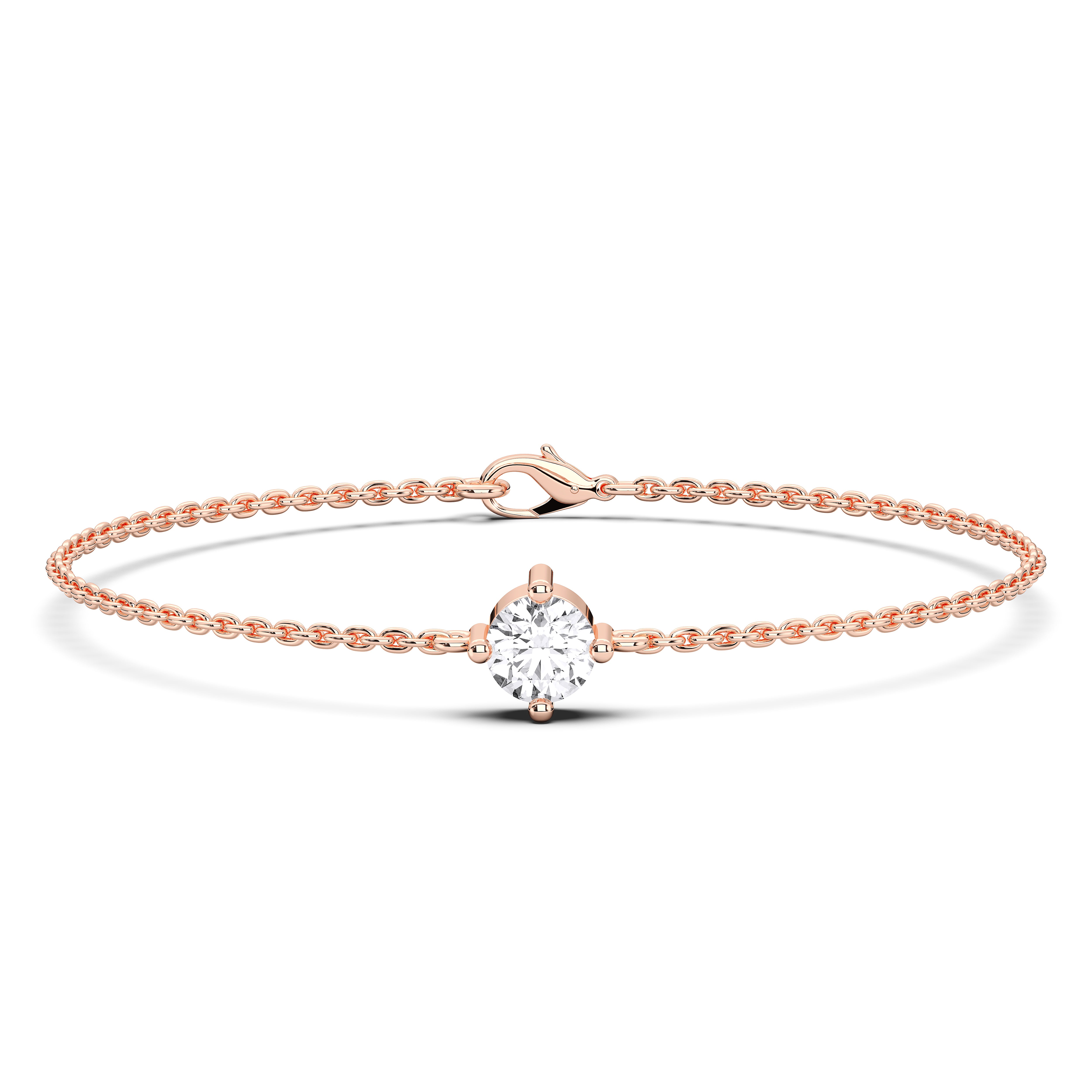 0.50 Carat Single Round Lab Grown Diamond Solitaire Chain Bracelet Made in Solid Gold