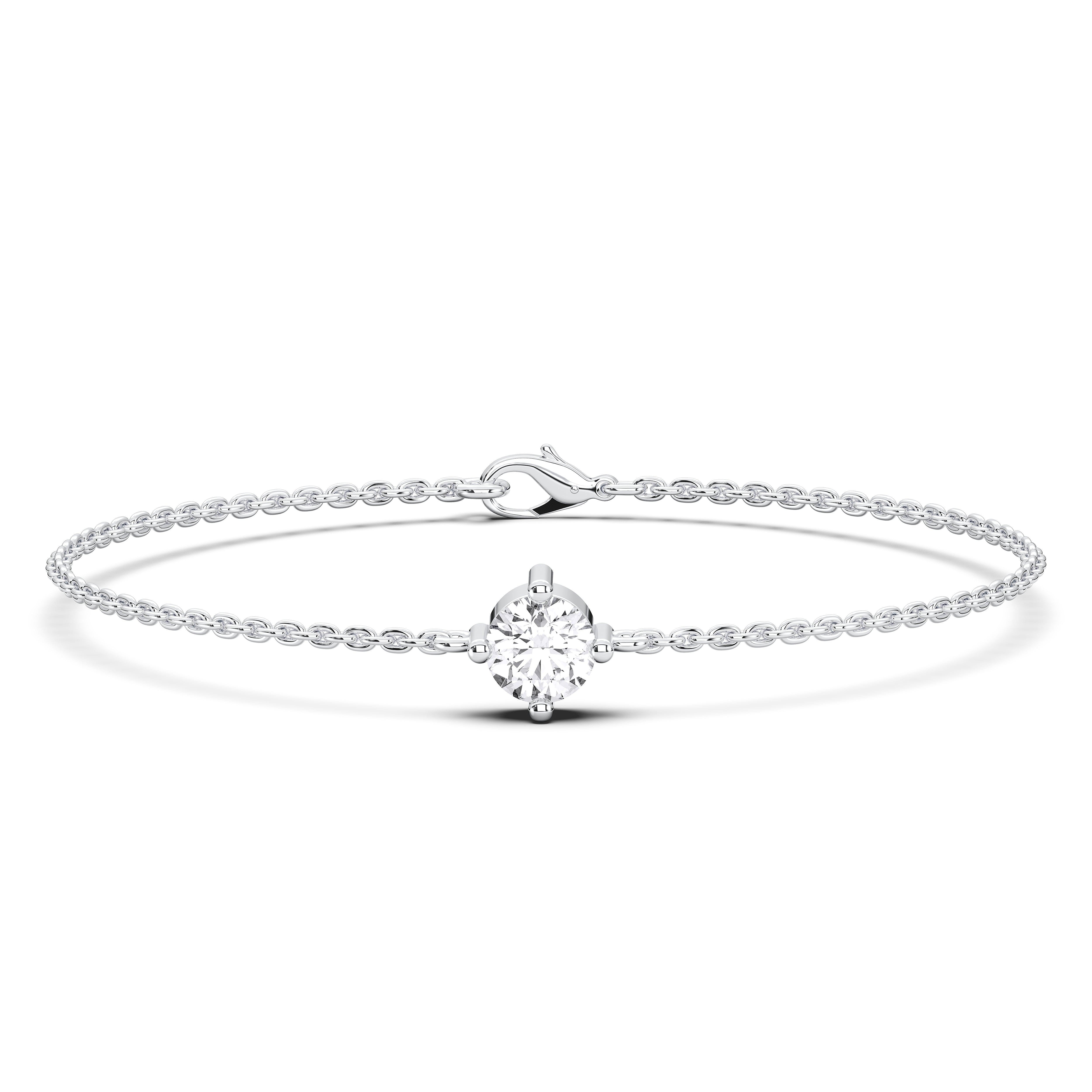 0.50 Carat Single Round Lab Grown Diamond Solitaire Chain Bracelet Made in Solid Gold
