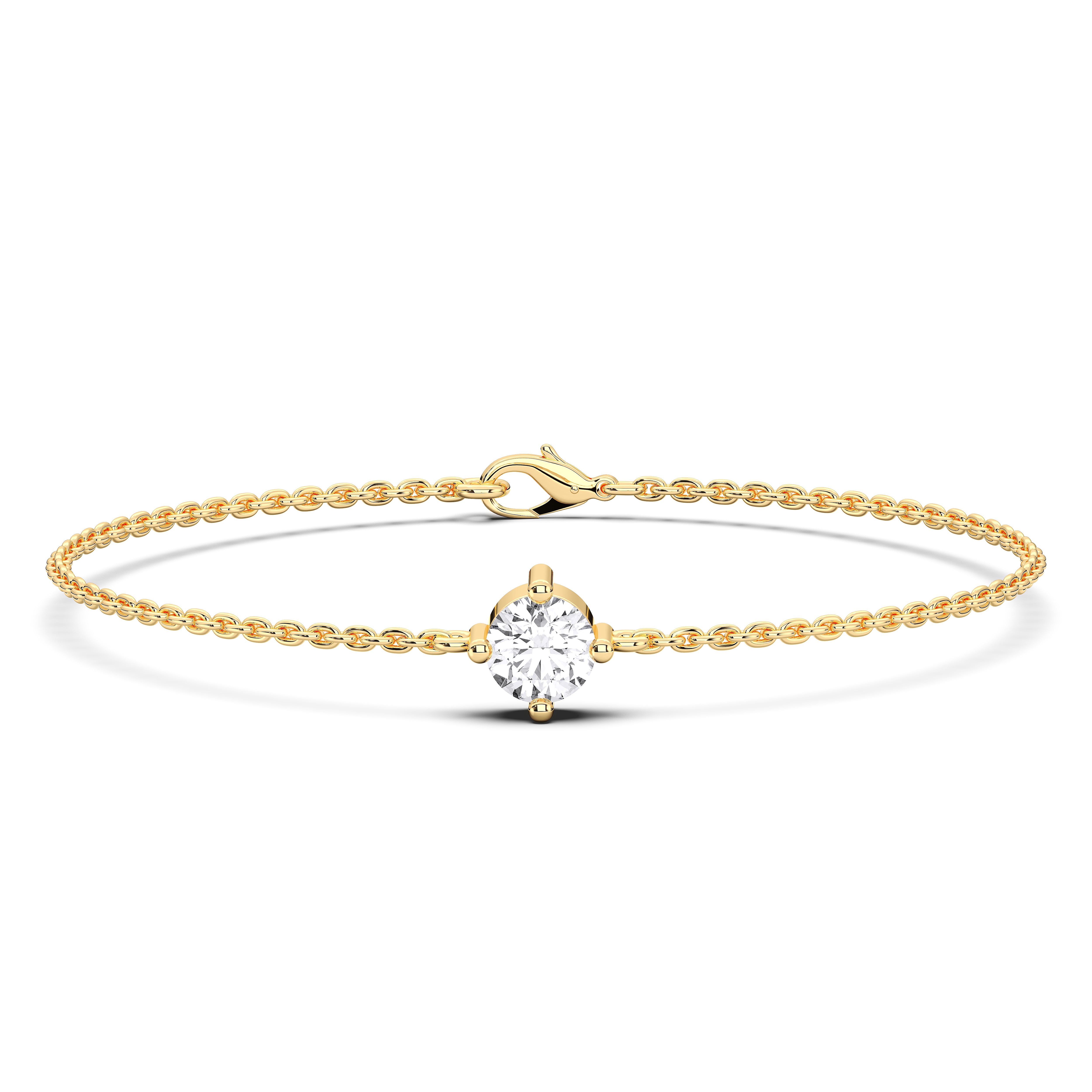 0.50 Carat Single Round Lab Grown Diamond Solitaire Chain Bracelet Made in Solid Gold