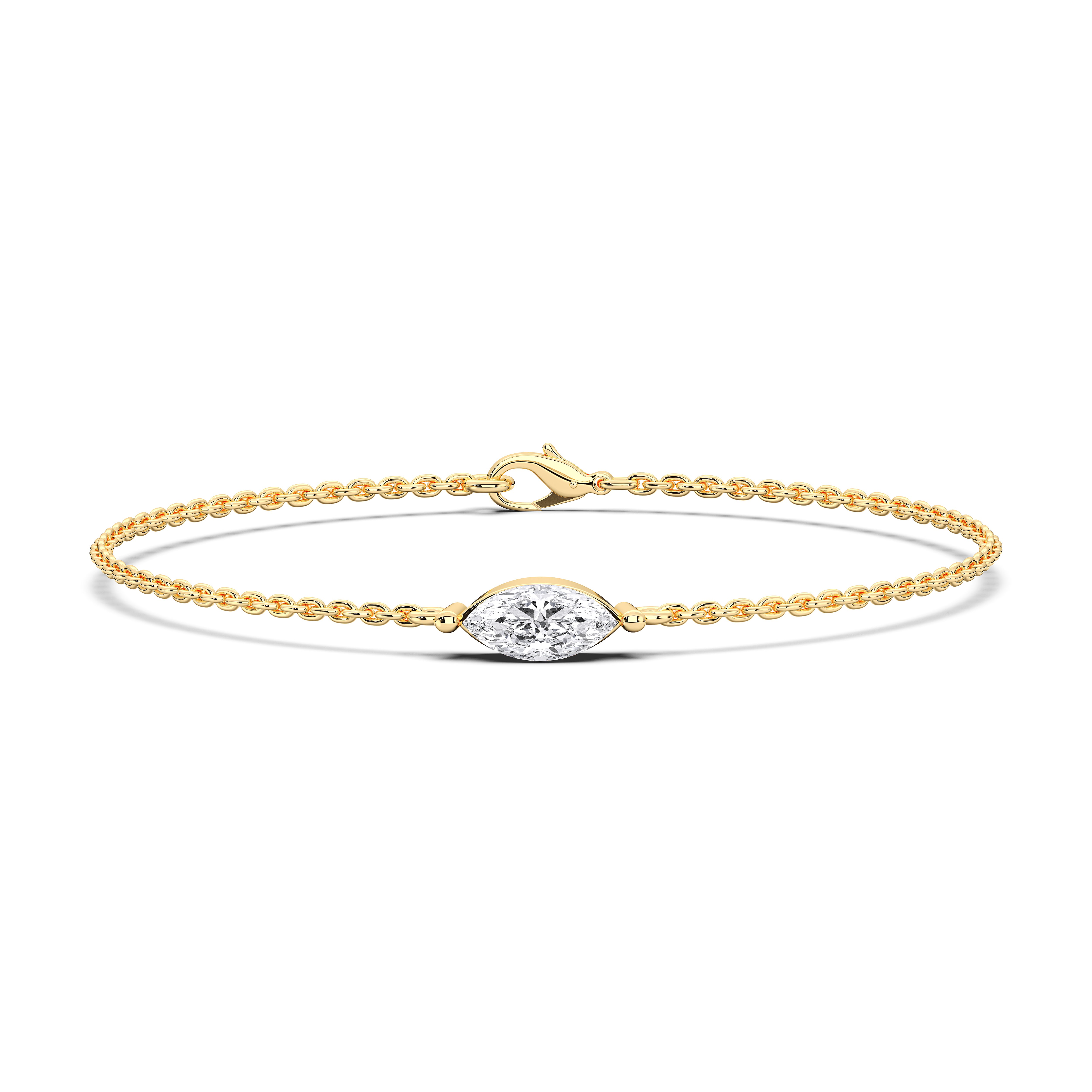 0.50Ct Marquise Shape Lab Grown Diamond Solitaire Chain Bracelet Made in Solid Gold