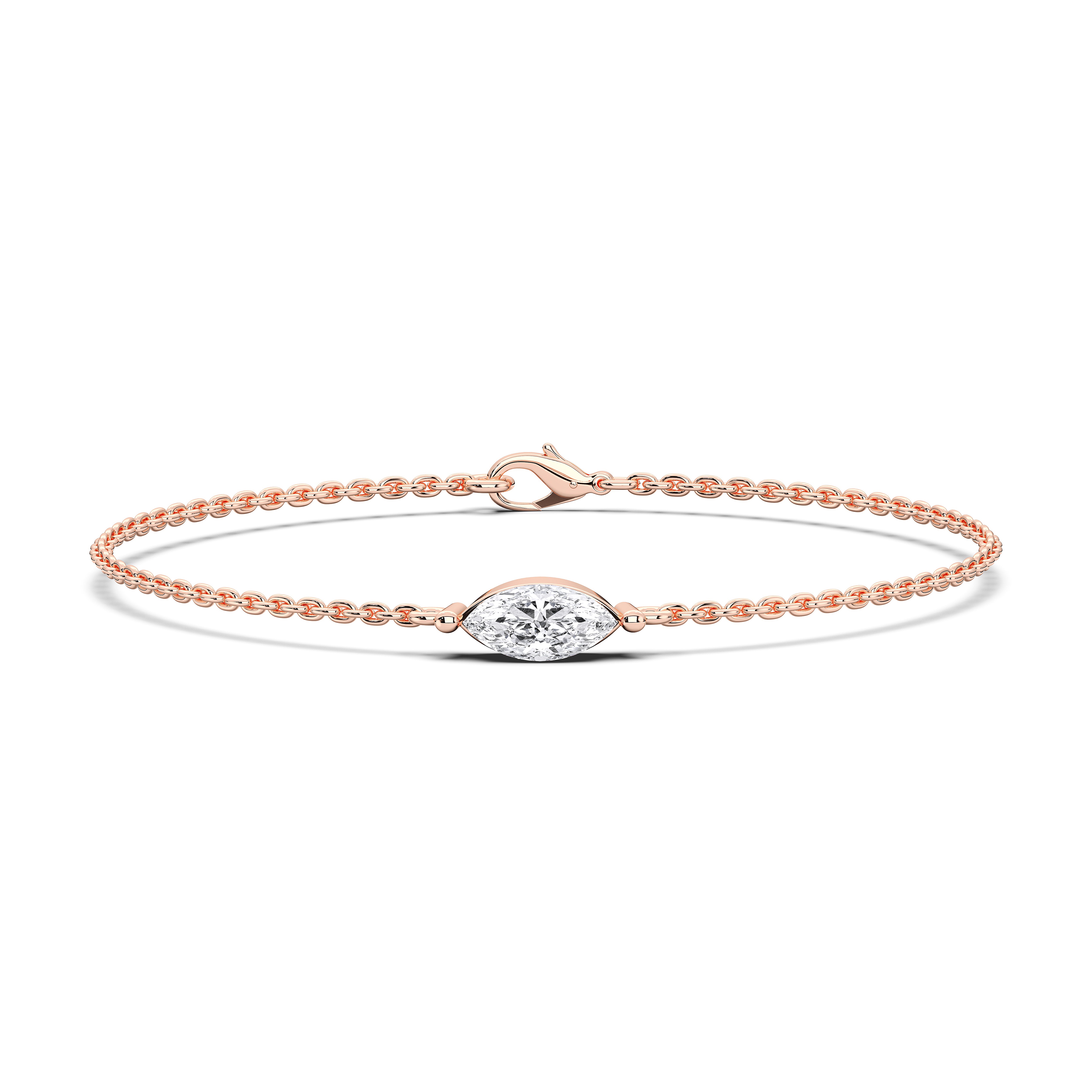 0.50Ct Marquise Shape Lab Grown Diamond Solitaire Chain Bracelet Made in Solid Gold