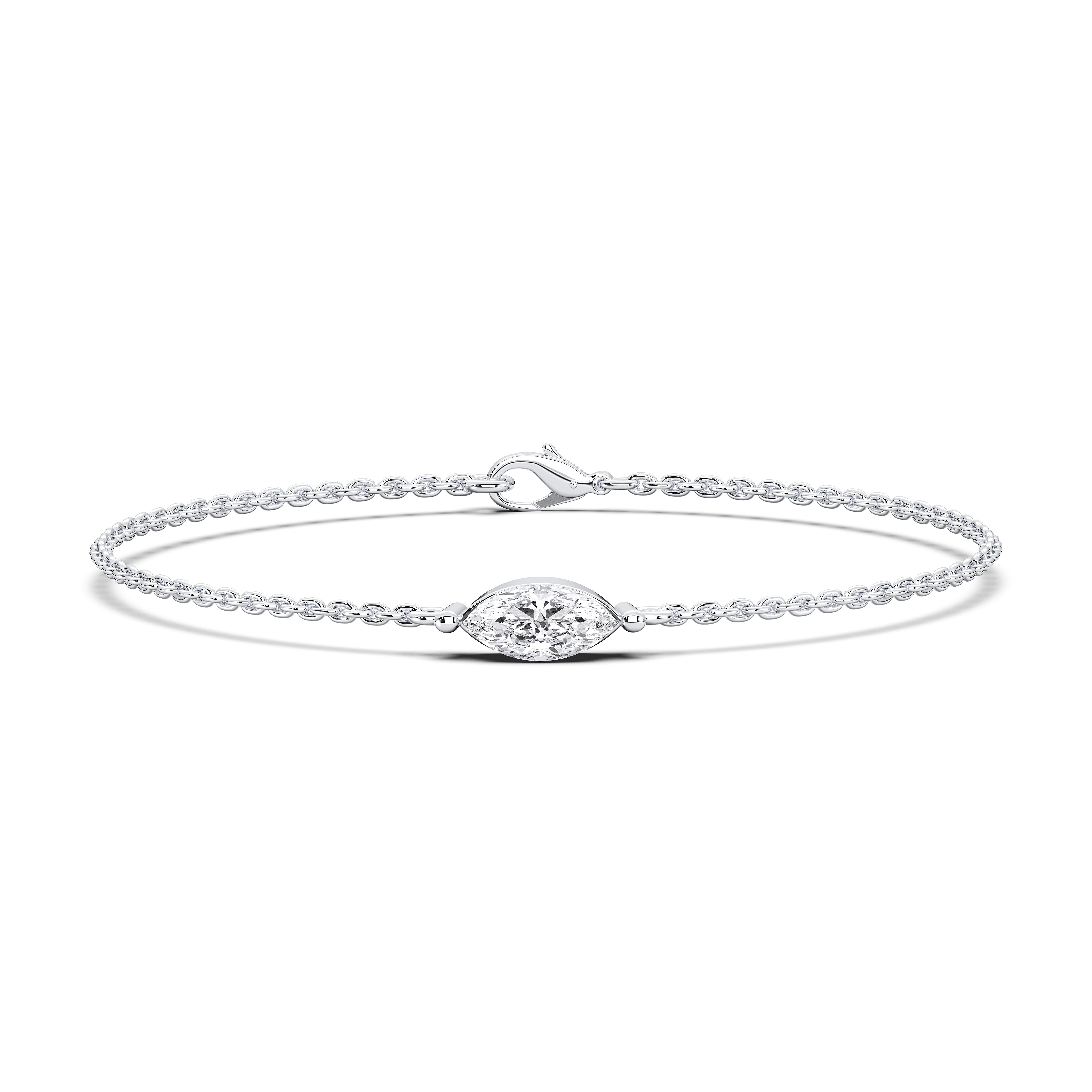 0.50Ct Marquise Shape Lab Grown Diamond Solitaire Chain Bracelet Made in Solid Gold