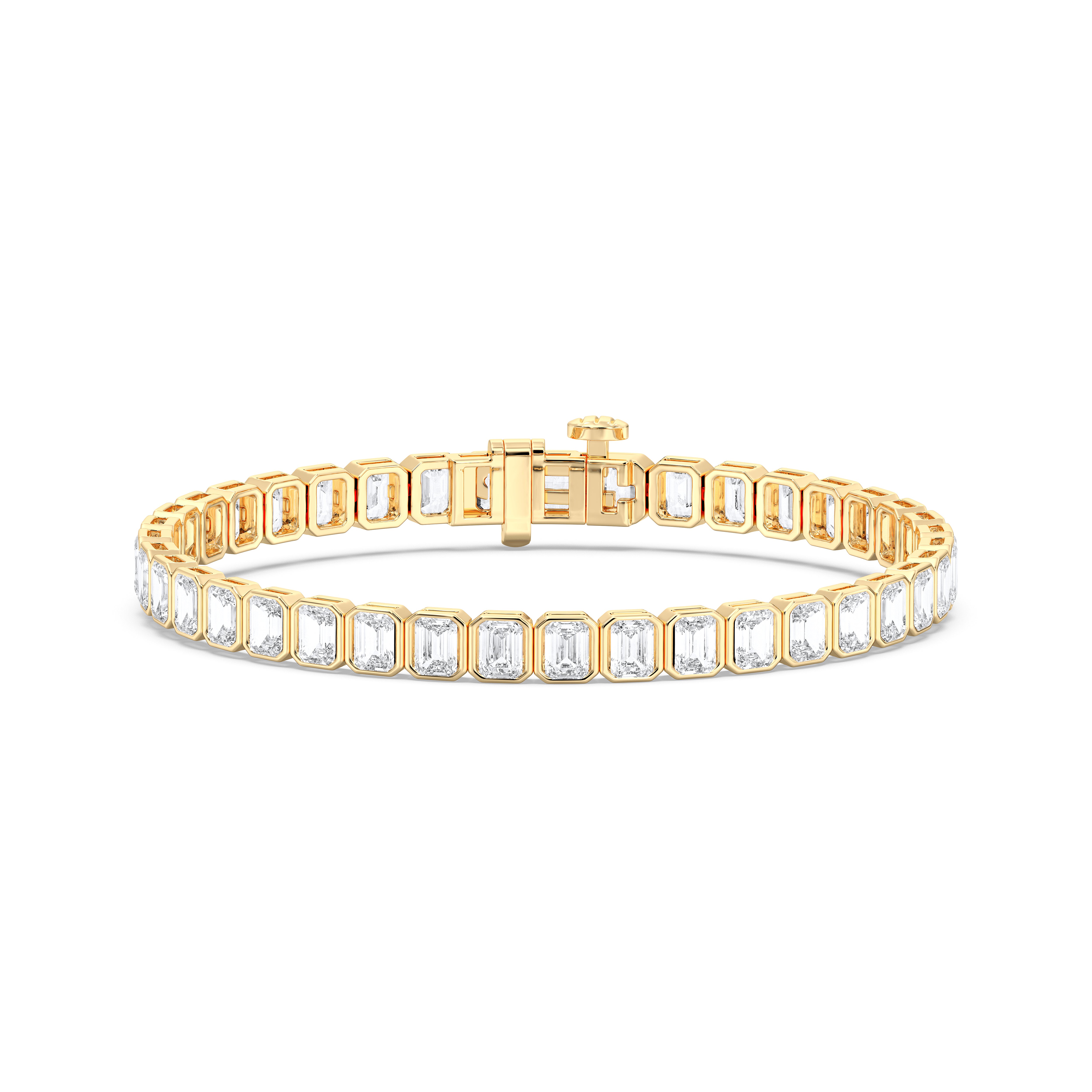 7.55 Carat Bezel Set Emerald Diamond Tennis Bracelet Made in Solid Gold