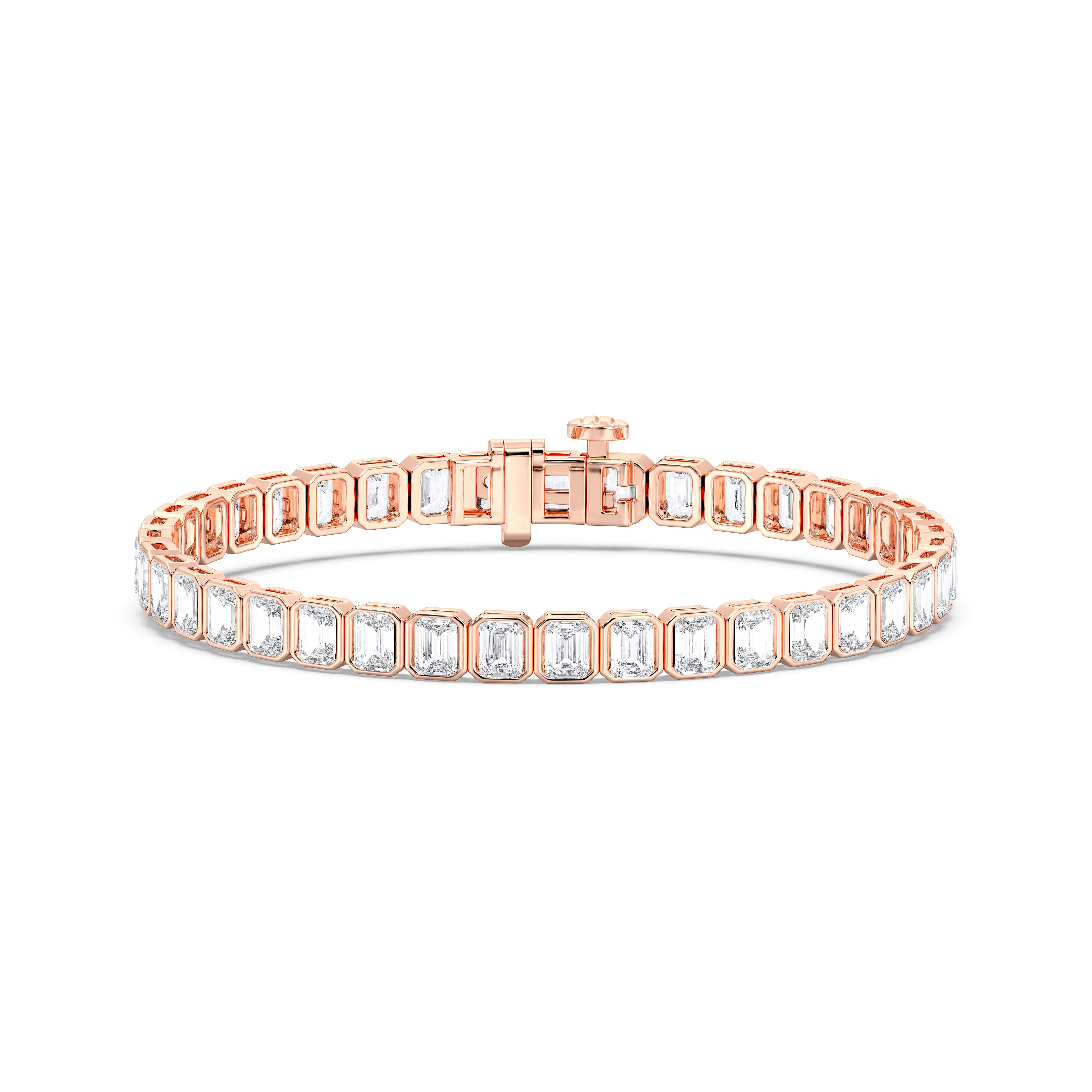 7.55 Carat Bezel Set Emerald Diamond Tennis Bracelet Made in Solid Gold