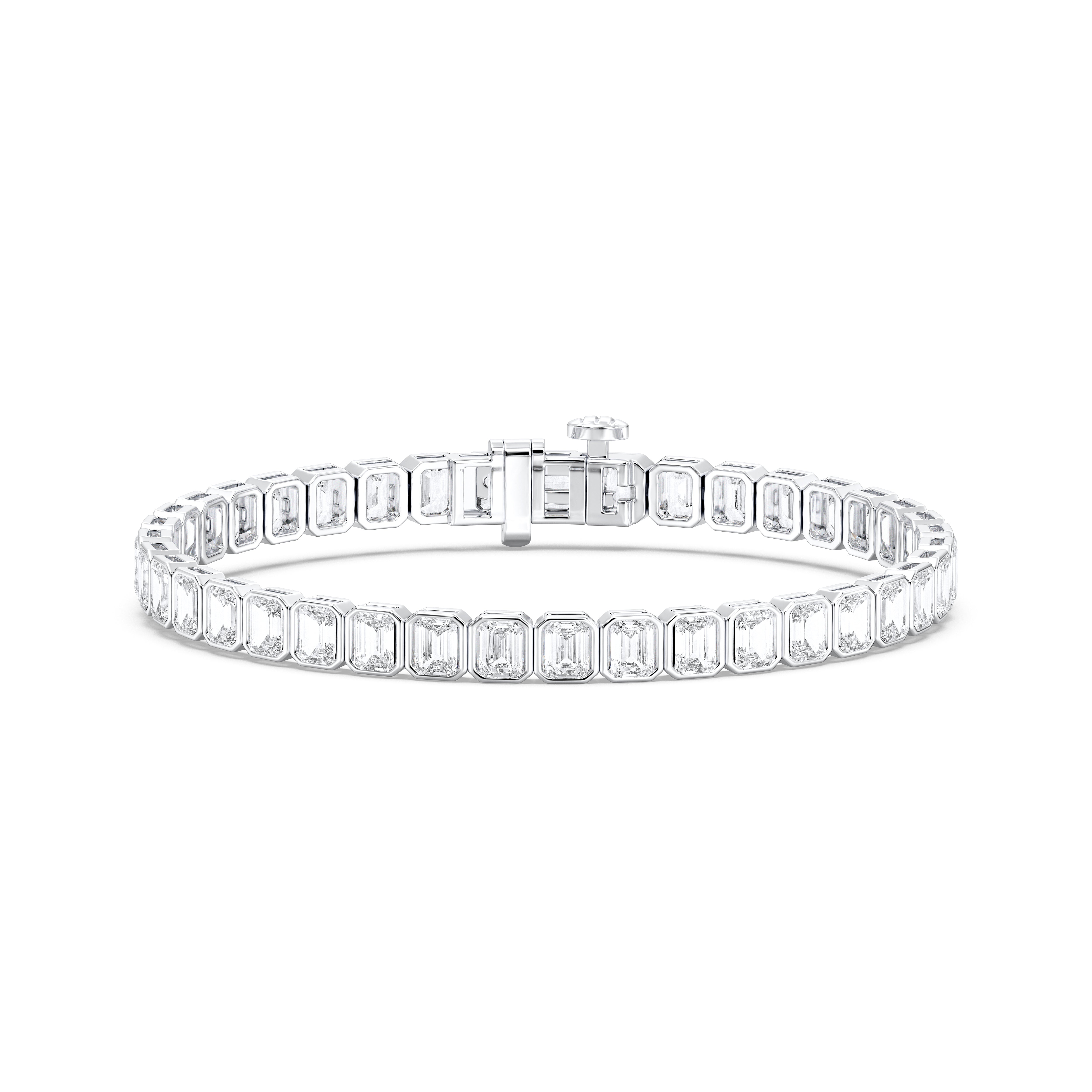 7.55 Carat Bezel Set Emerald Diamond Tennis Bracelet Made in Solid Gold