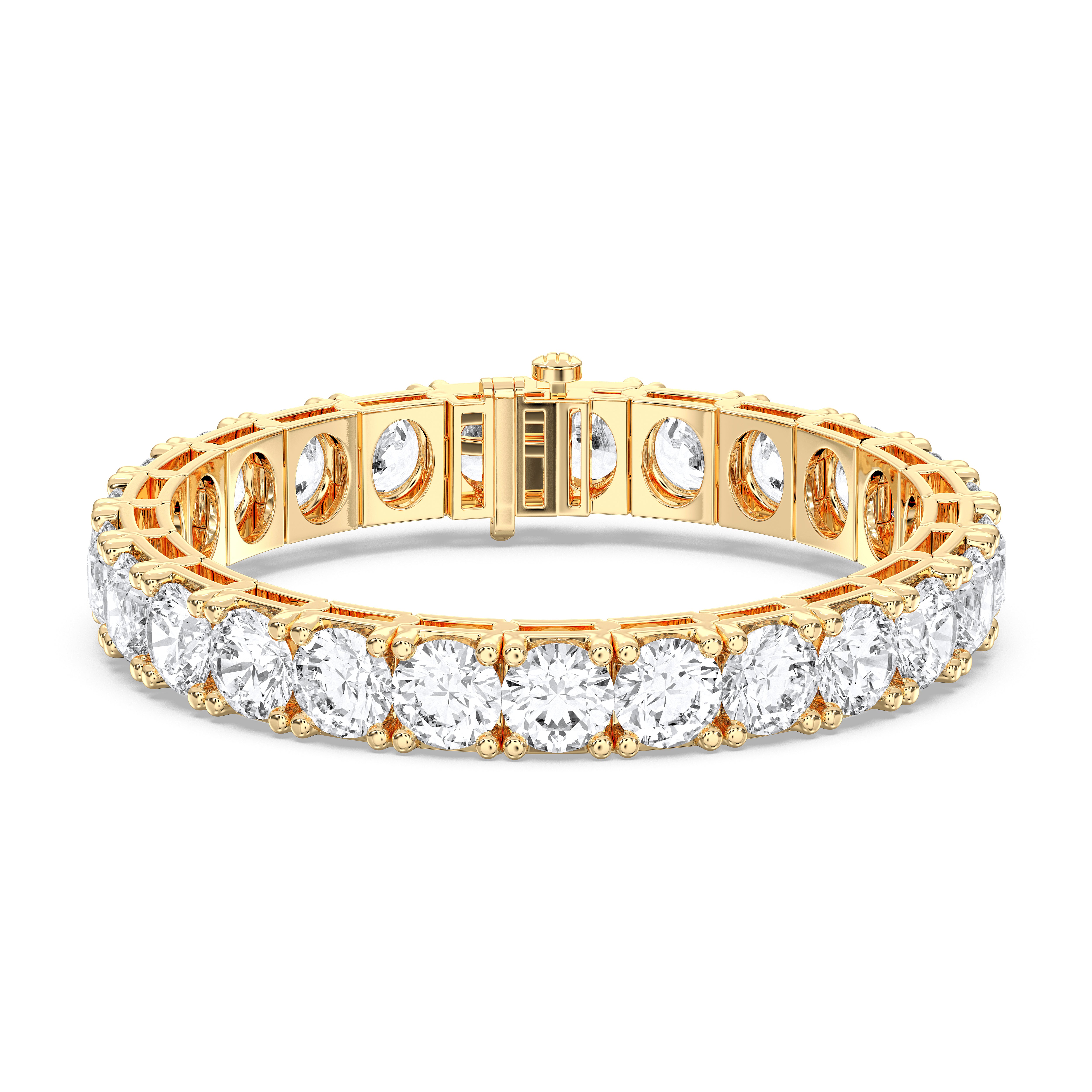 27.00 Carat Round Cut Lab Grown Diamond 7 Inches safety with box pin lock Tennis Bracelet in Solid Gold
