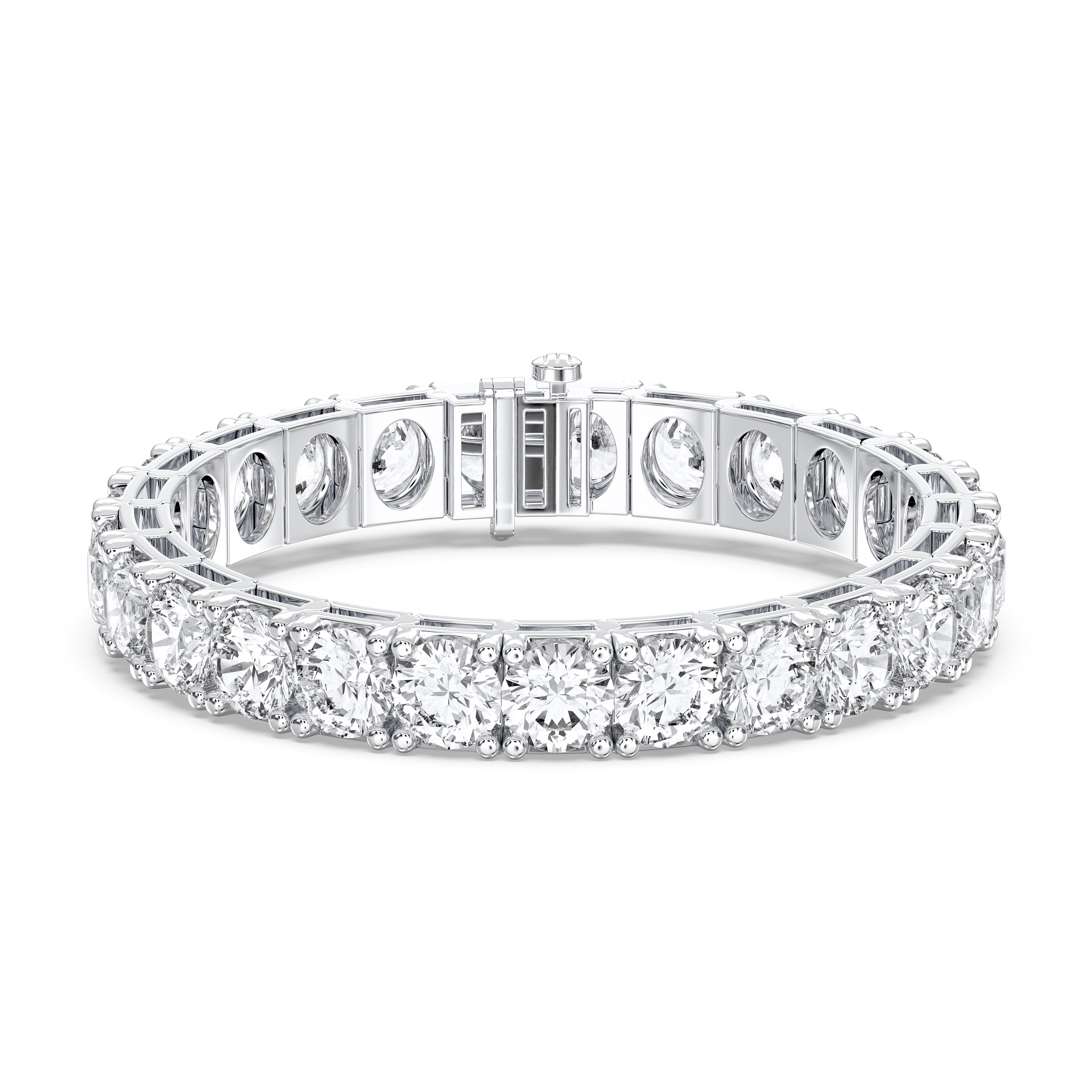 27.00 Carat Round Cut Lab Grown Diamond 7 Inches safety with box pin lock Tennis Bracelet in Solid Gold