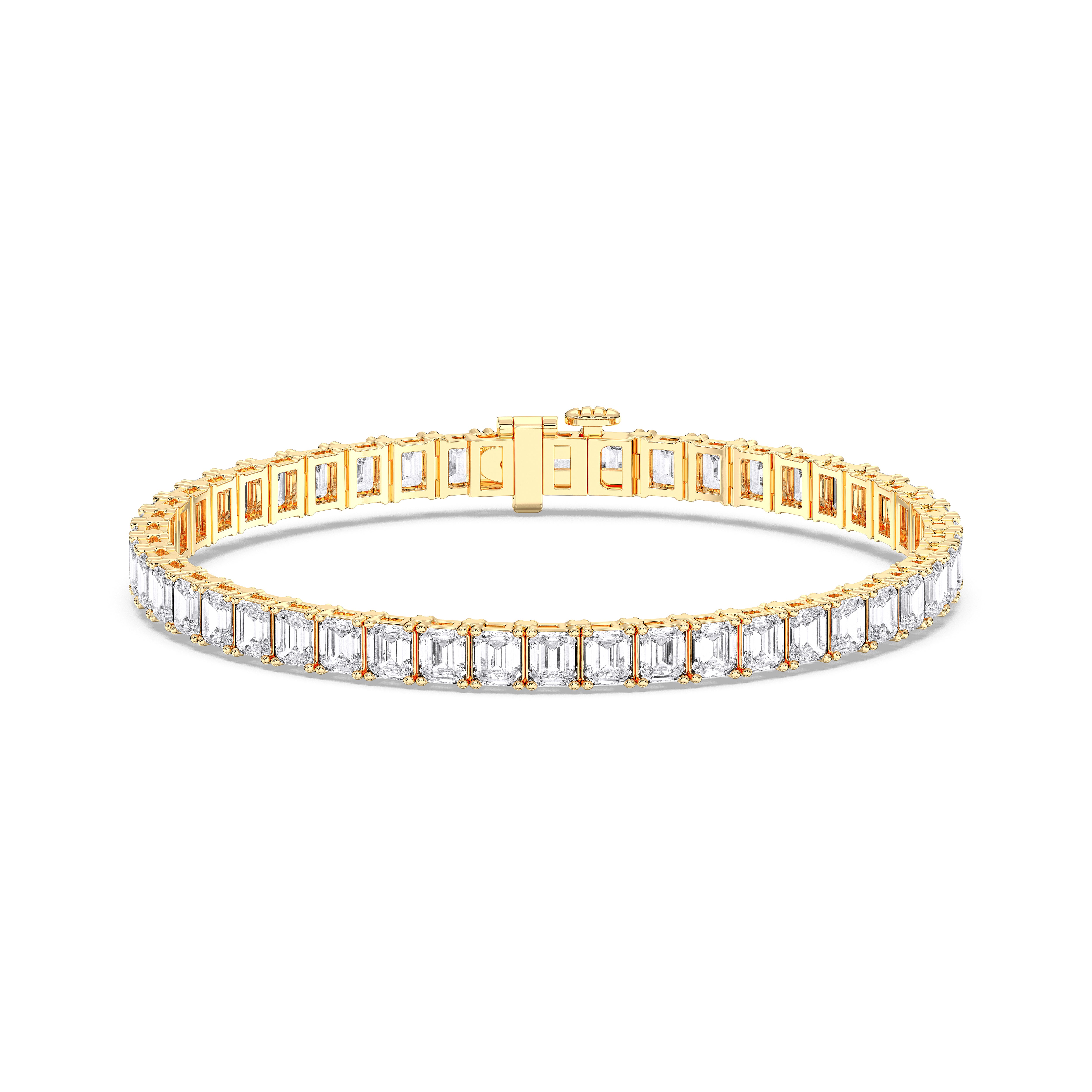 14 Carat Emerald Shape Lab Grown Diamond 7 Inches Tennis Bracelet Made in Solid Gold