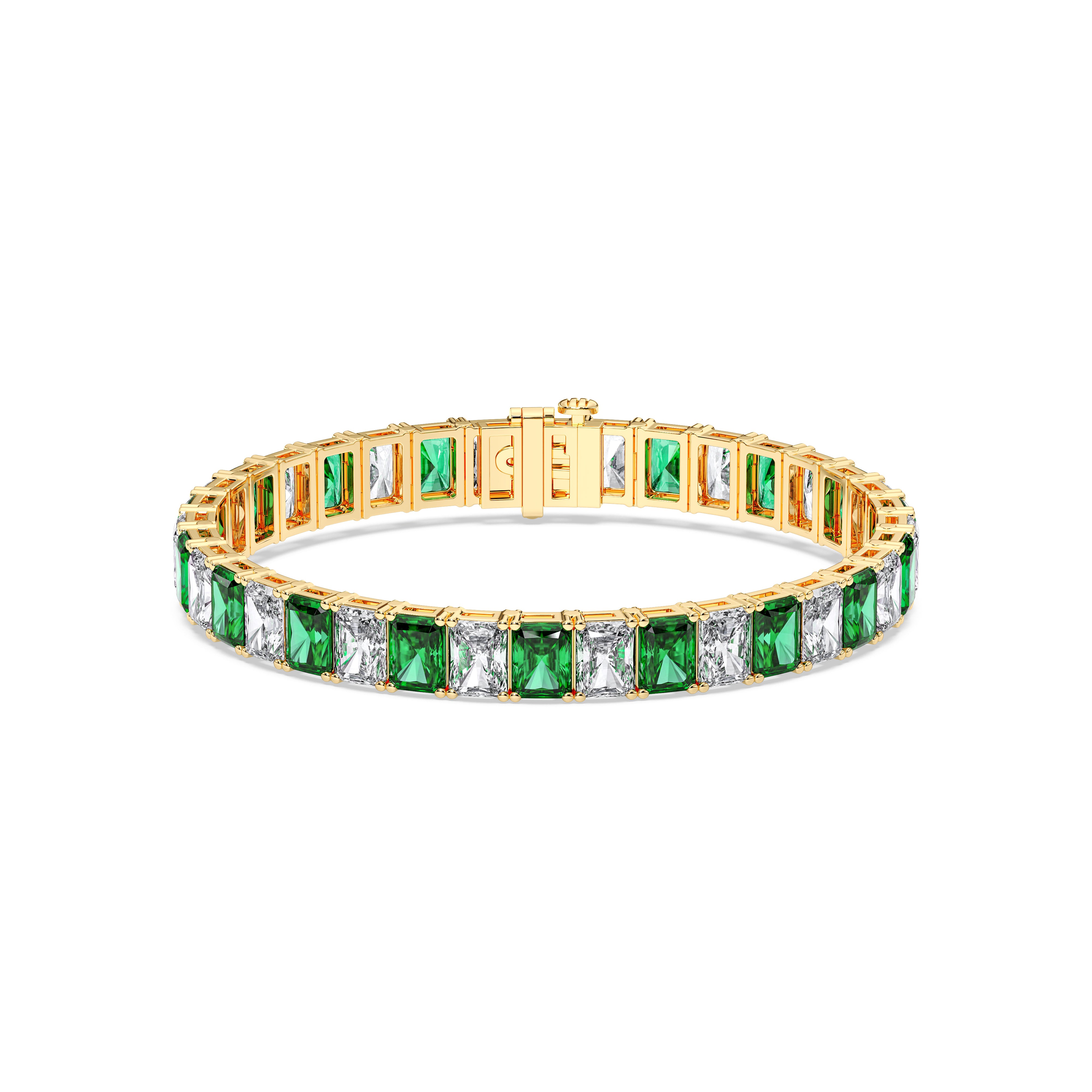 Radiant Cut Green & White Color Diamond Tennis Bracelet In Gold