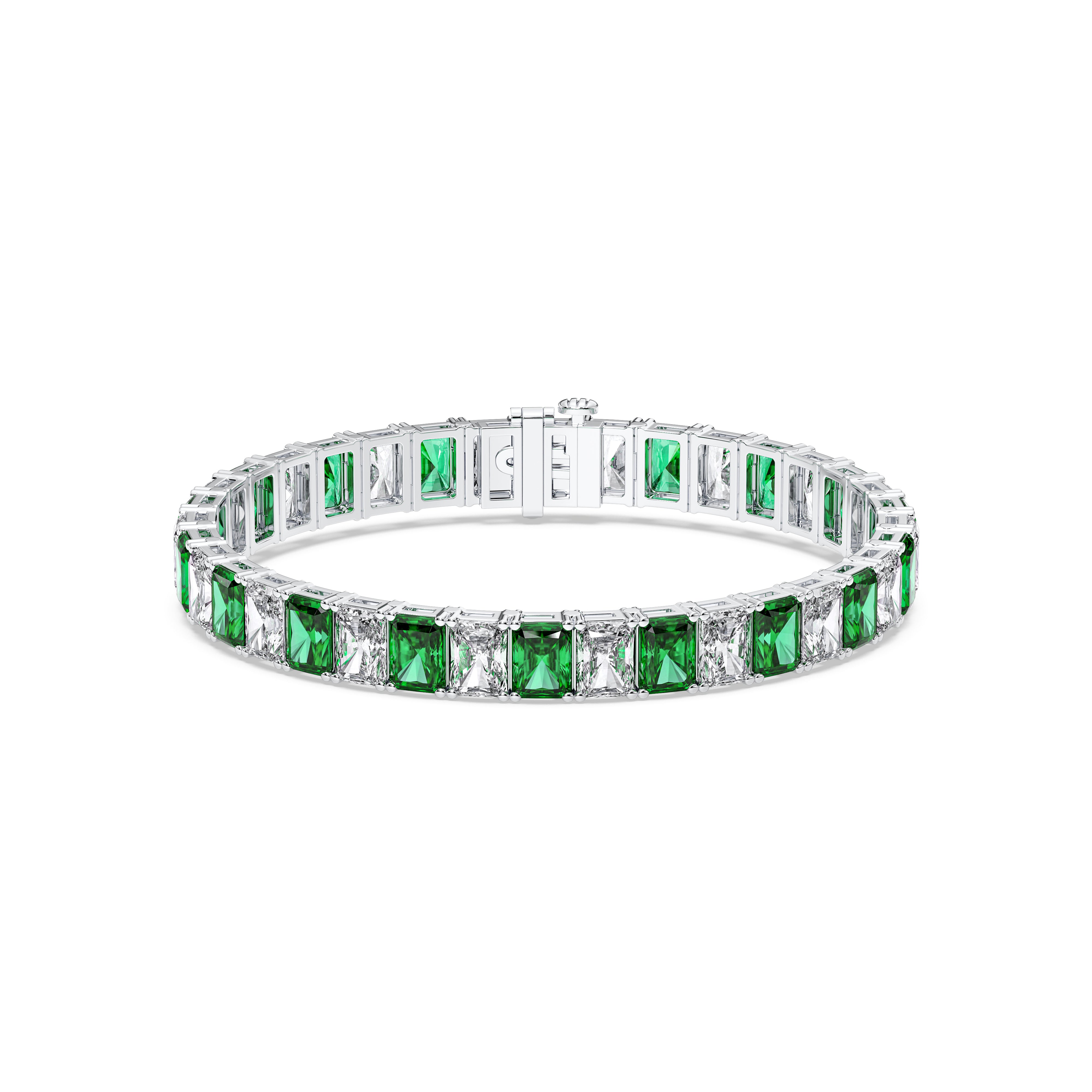 Radiant Cut Green & White Color Diamond Tennis Bracelet In Gold