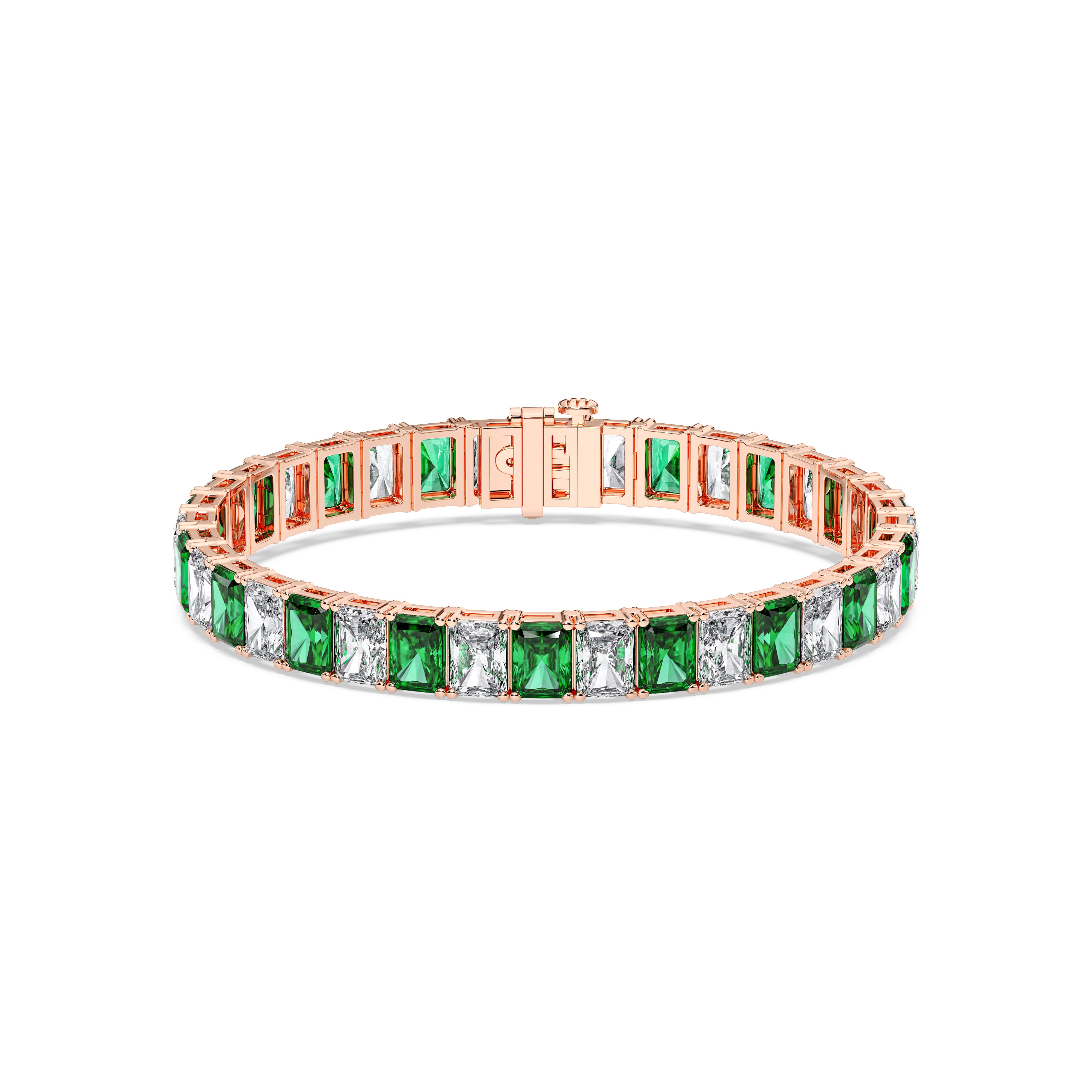 Radiant Cut Green & White Color Diamond Tennis Bracelet In Gold