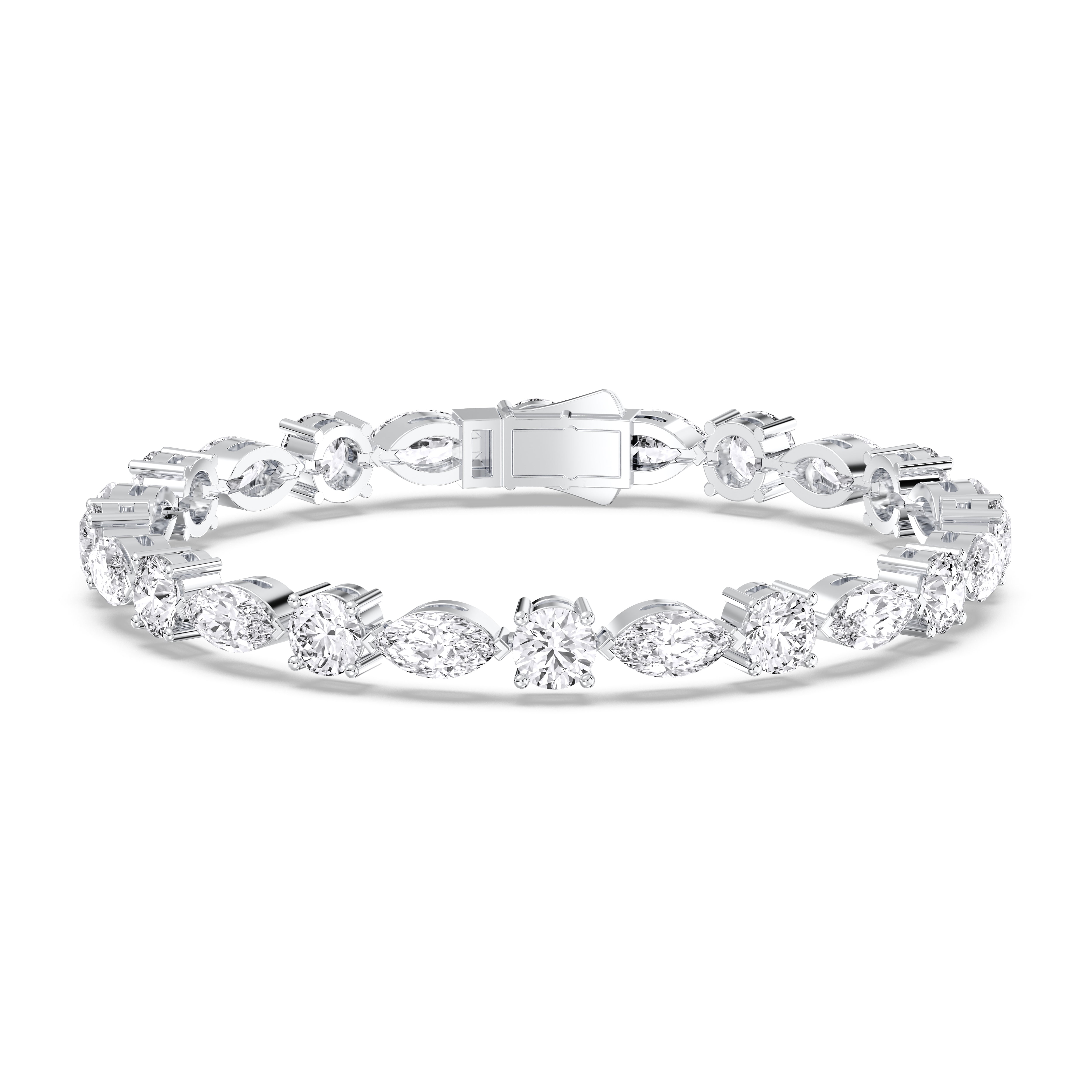 9.60 Carat Marquise and Round Shape Lab Grown Diamond 7 Inches Tennis Bracelet Made in Solid Gold