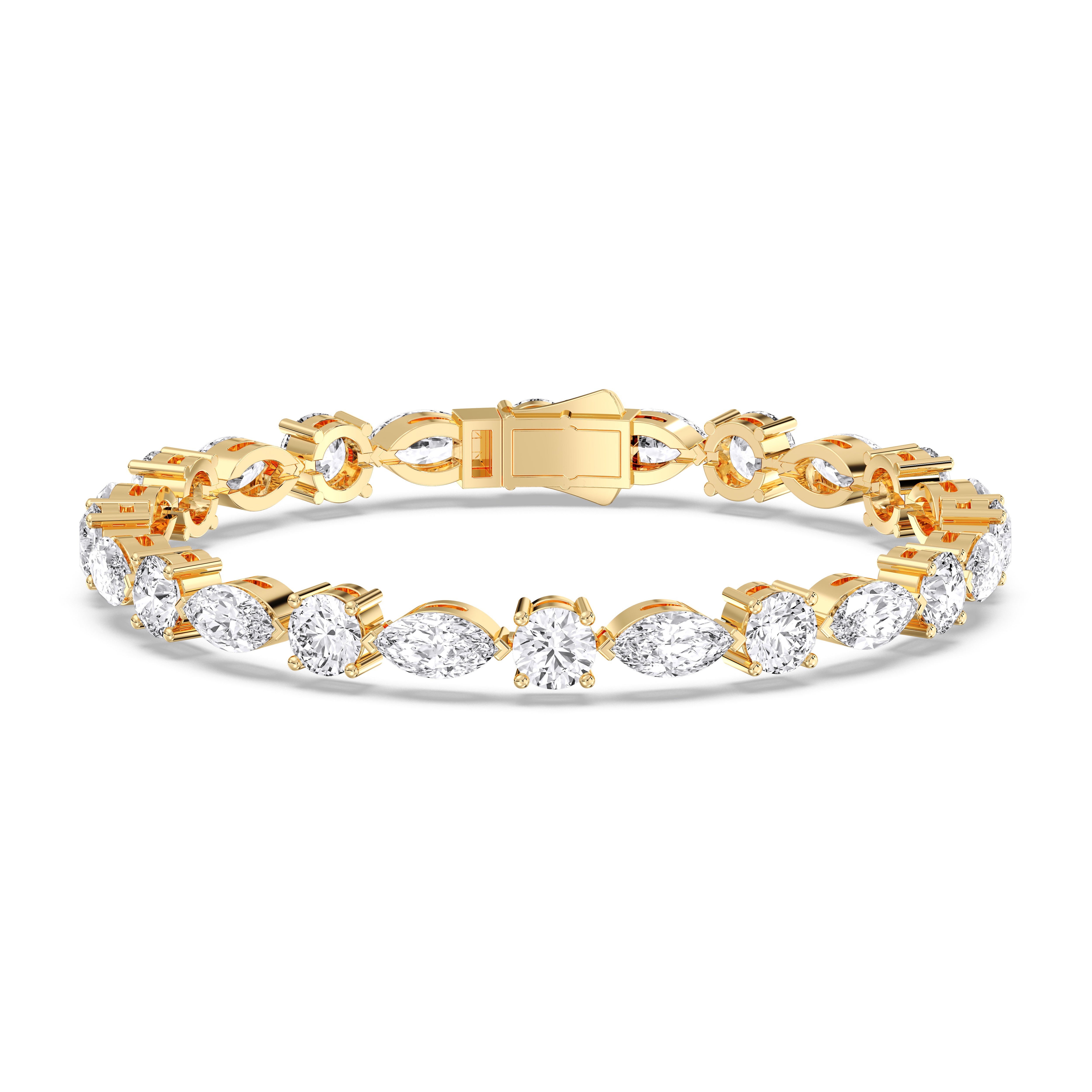 9.60 Carat Marquise and Round Shape Lab Grown Diamond 7 Inches Tennis Bracelet Made in Solid Gold