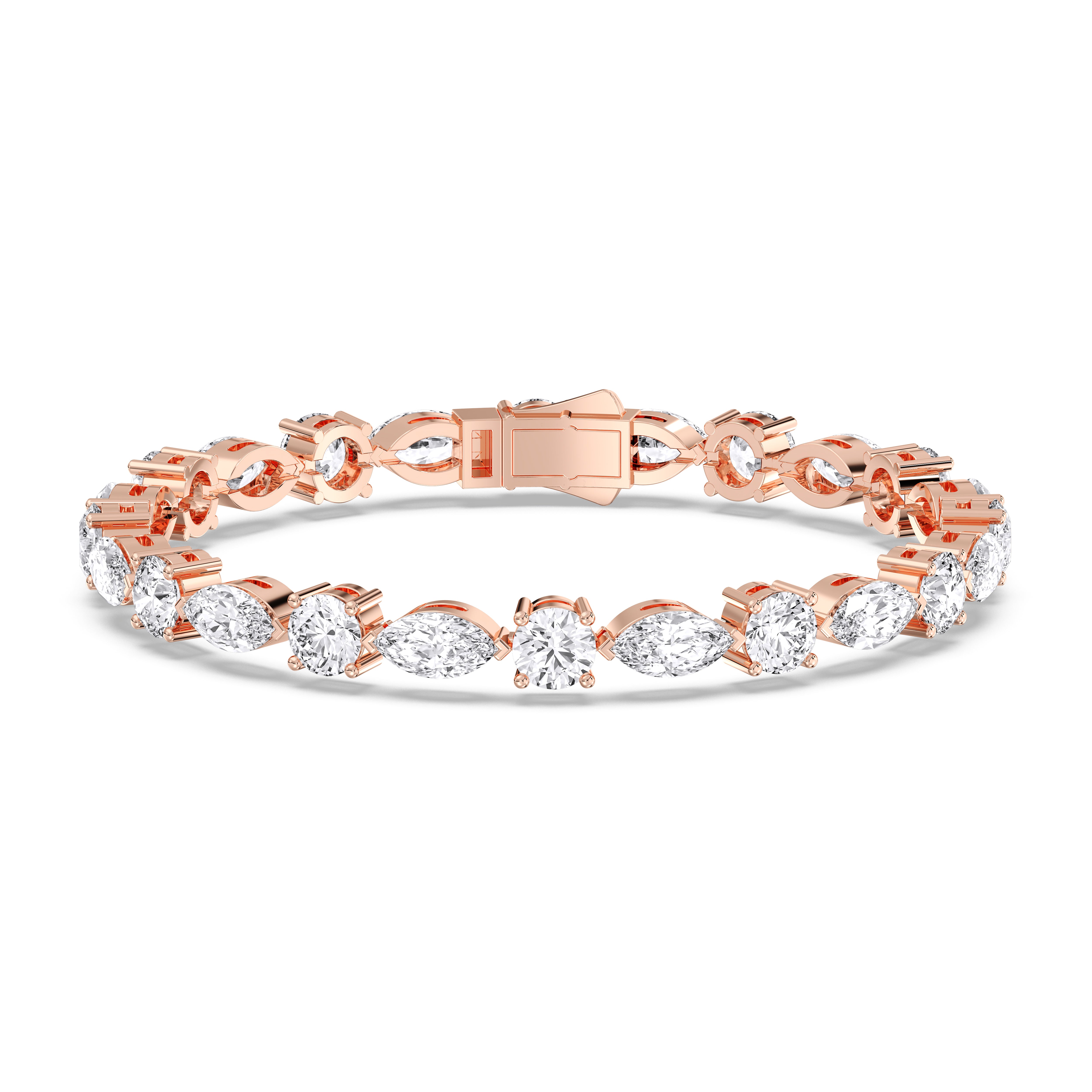 9.60 Carat Marquise and Round Shape Lab Grown Diamond 7 Inches Tennis Bracelet Made in Solid Gold