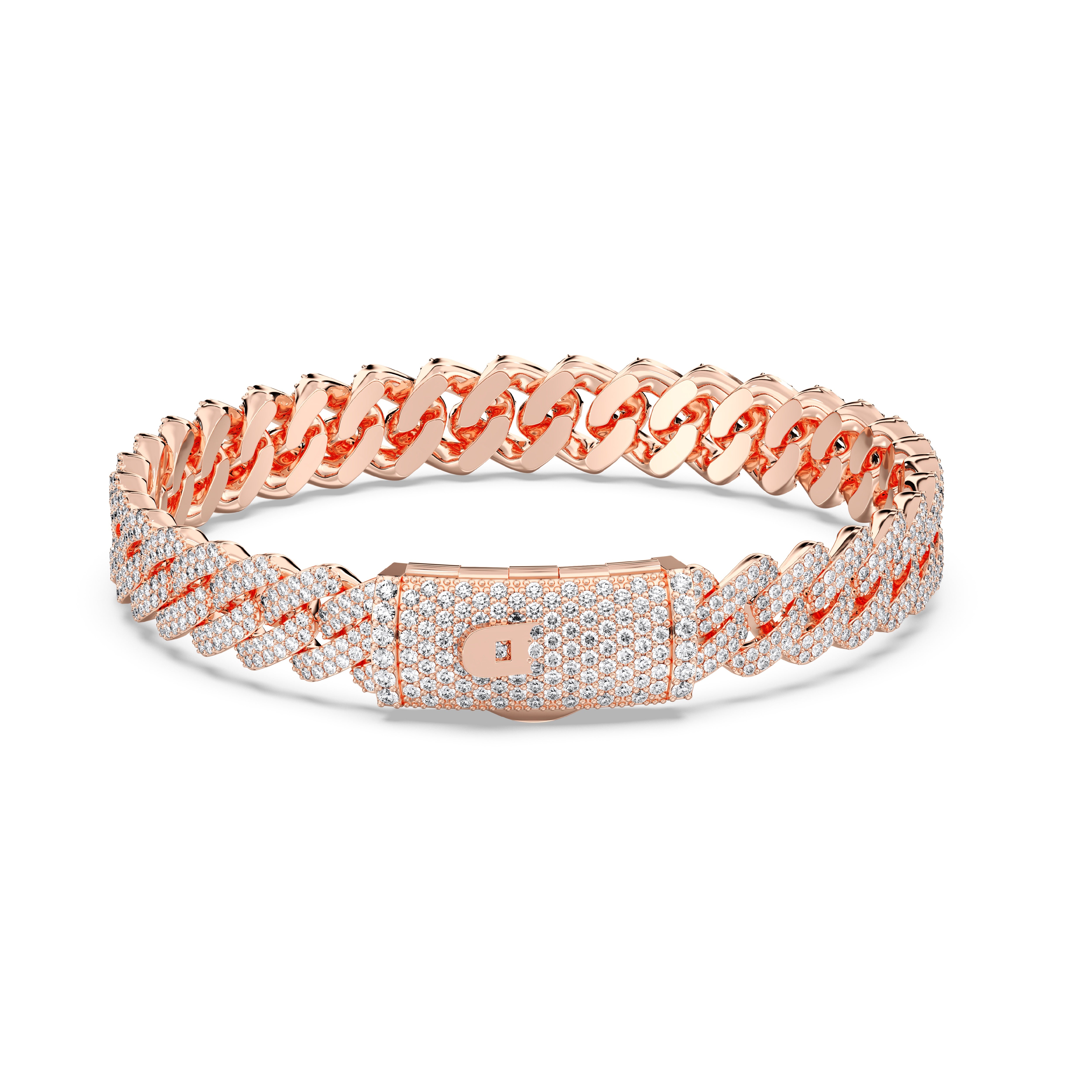 5.55 Carat Round Cut  Lab Grown Diamond Cuban Link Bracelet in Solid Gold