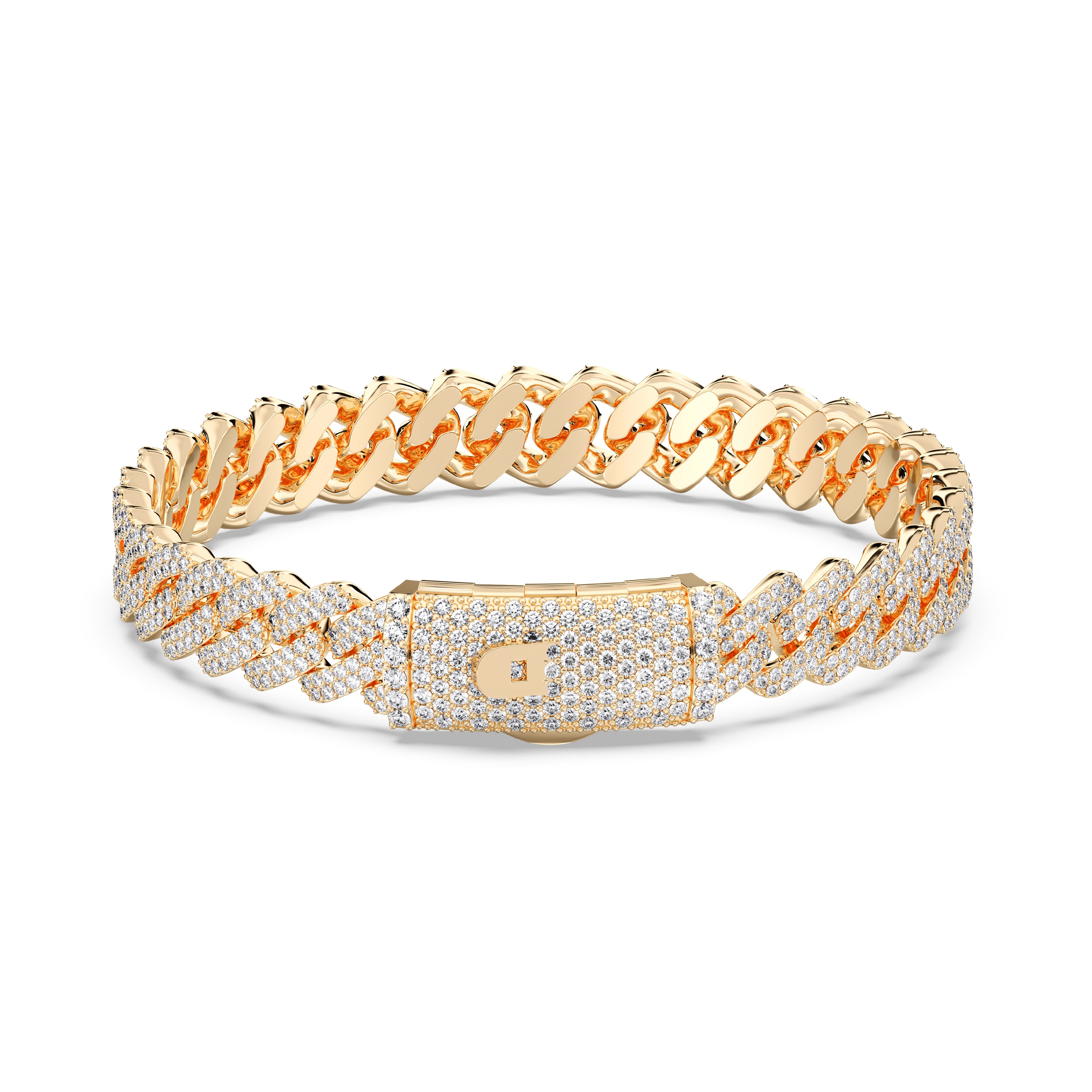 5.55 Carat Round Cut  Lab Grown Diamond Cuban Link Bracelet in Solid Gold