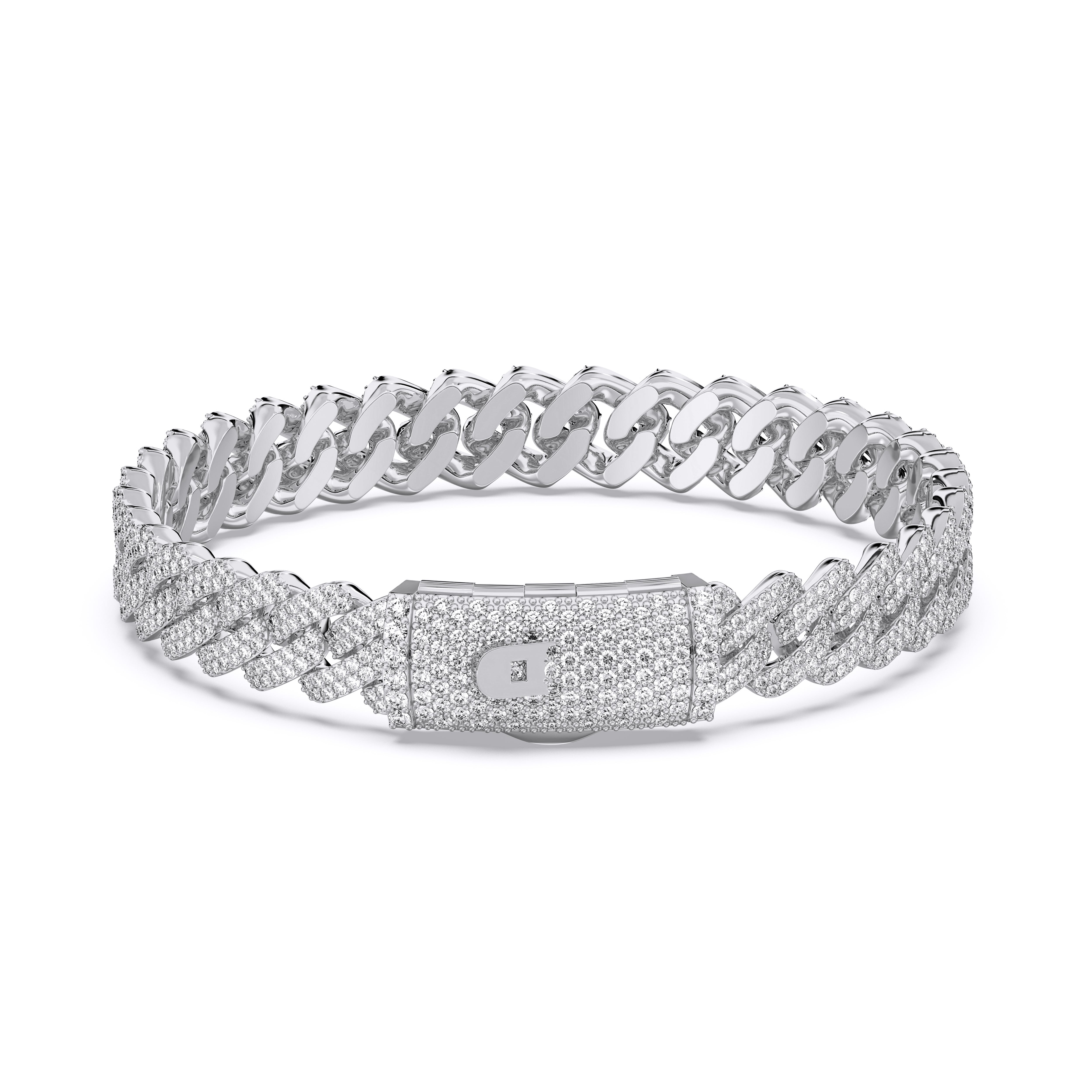 5.55 Carat Round Cut  Lab Grown Diamond Cuban Link Bracelet in Solid Gold
