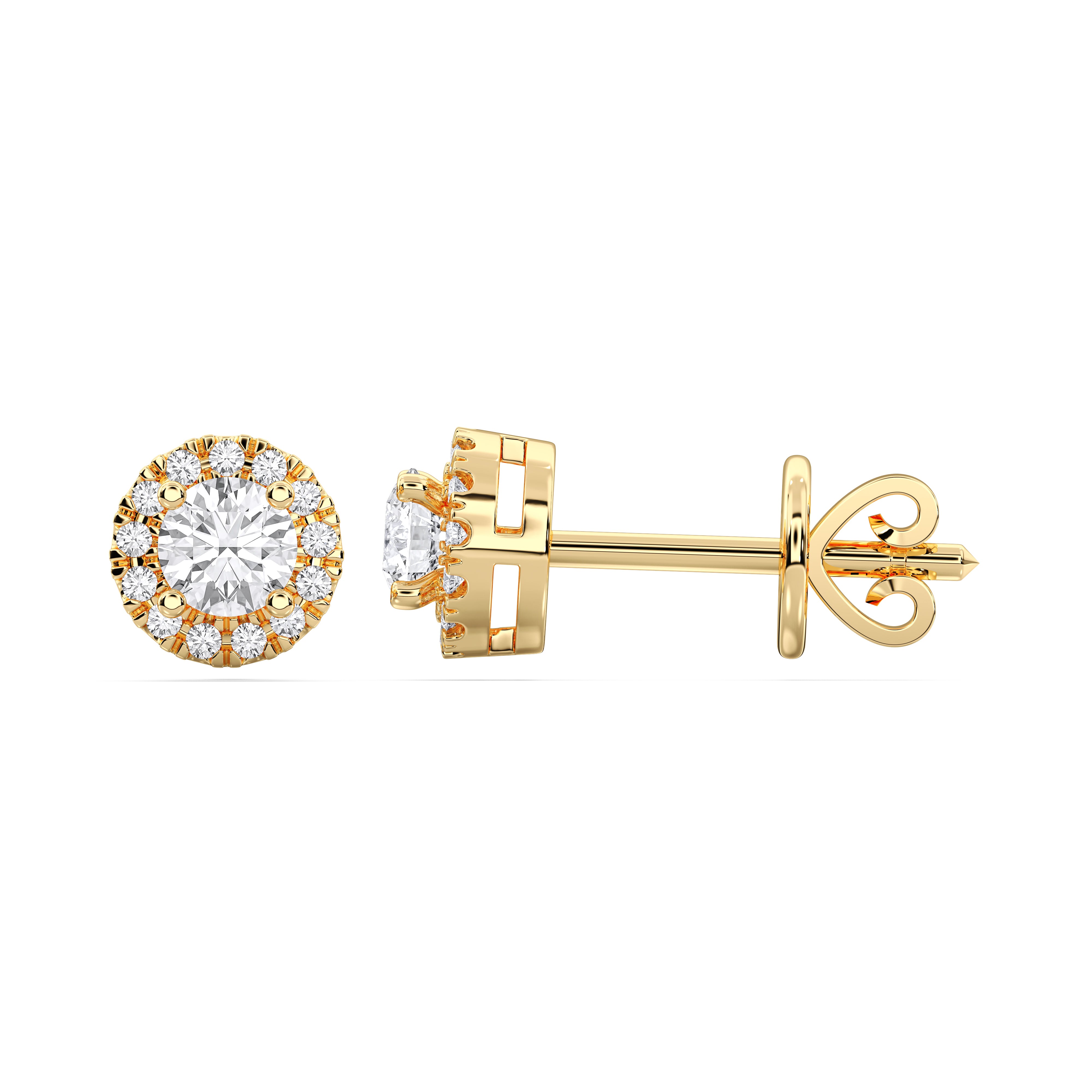 0.50 Carat Round Cut Lab Grown Diamond Halo Stud Earring in Solid Gold For Her